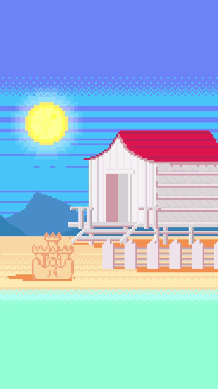 720x1280 Pixel Art Beach Cabin Scene