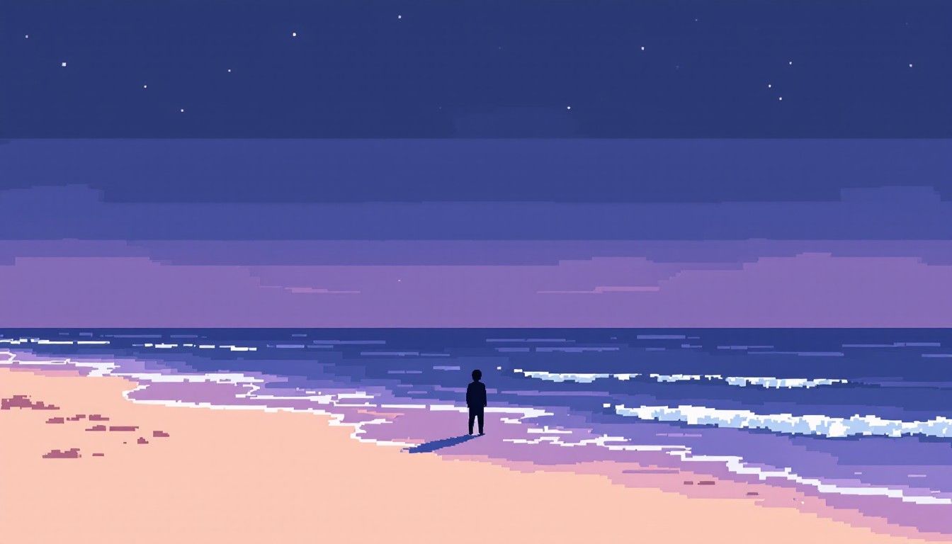 1344x768 Download Pixel Beach Solitude Image, Beach, Twilight