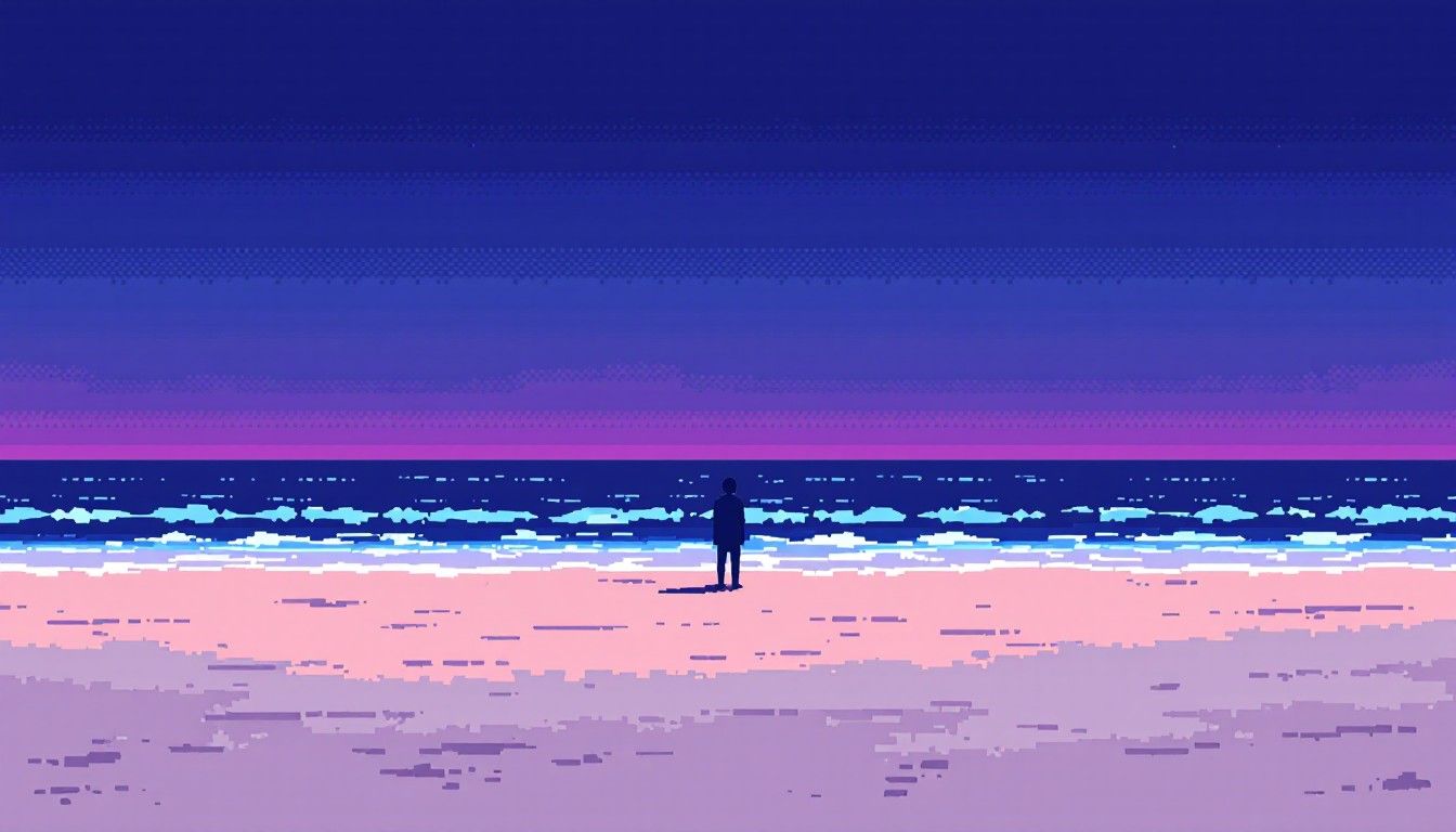 1344x768 Download Pixel Beach Solitude Image, Beach, Twilight