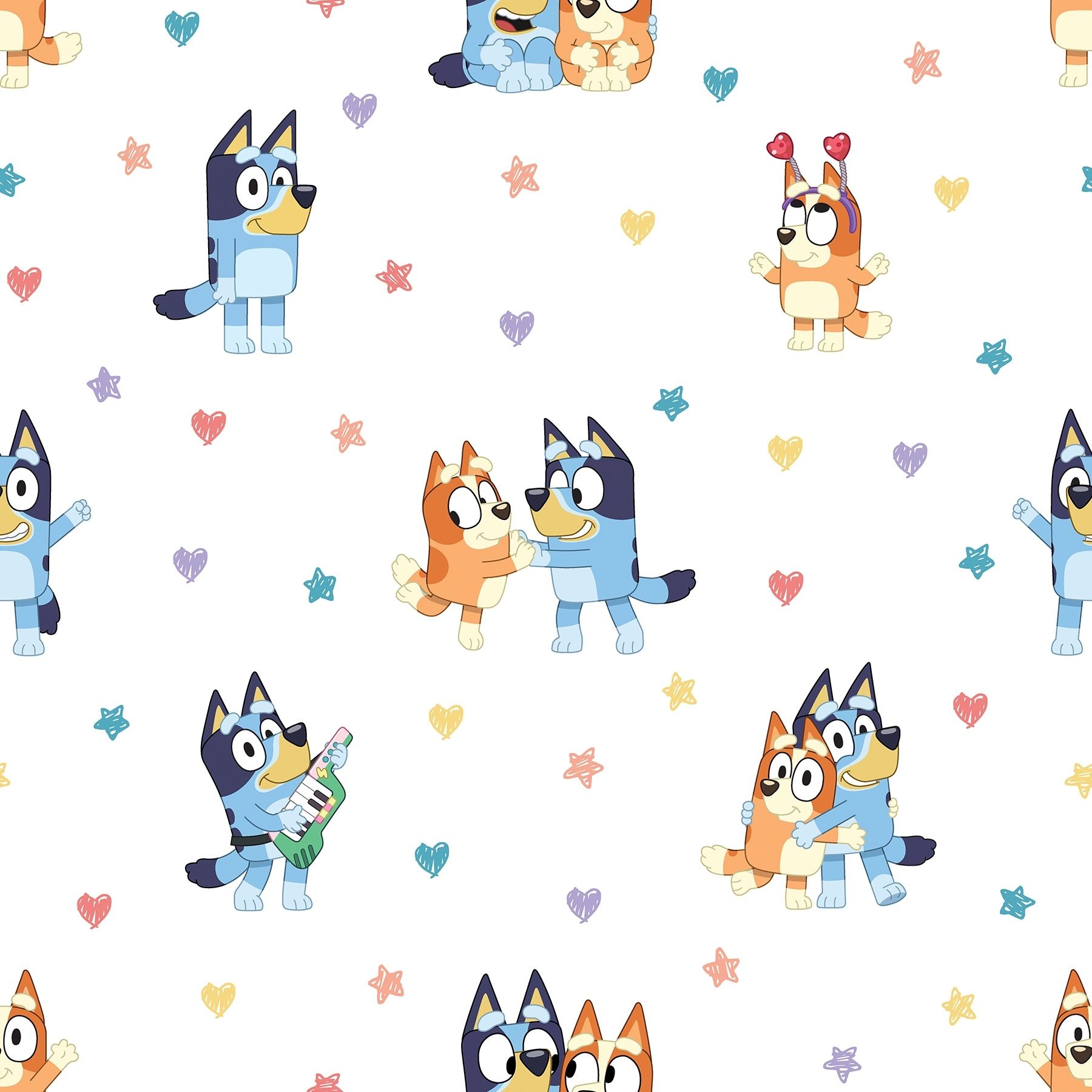 1800x1800 Bluey and Bingo Hearts Multicolor Peel and Stick Wallpaper