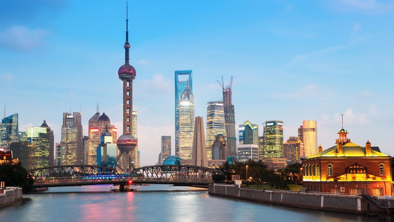 1333x750 Wallpaper City Skyline During Night Time, Background Free Image