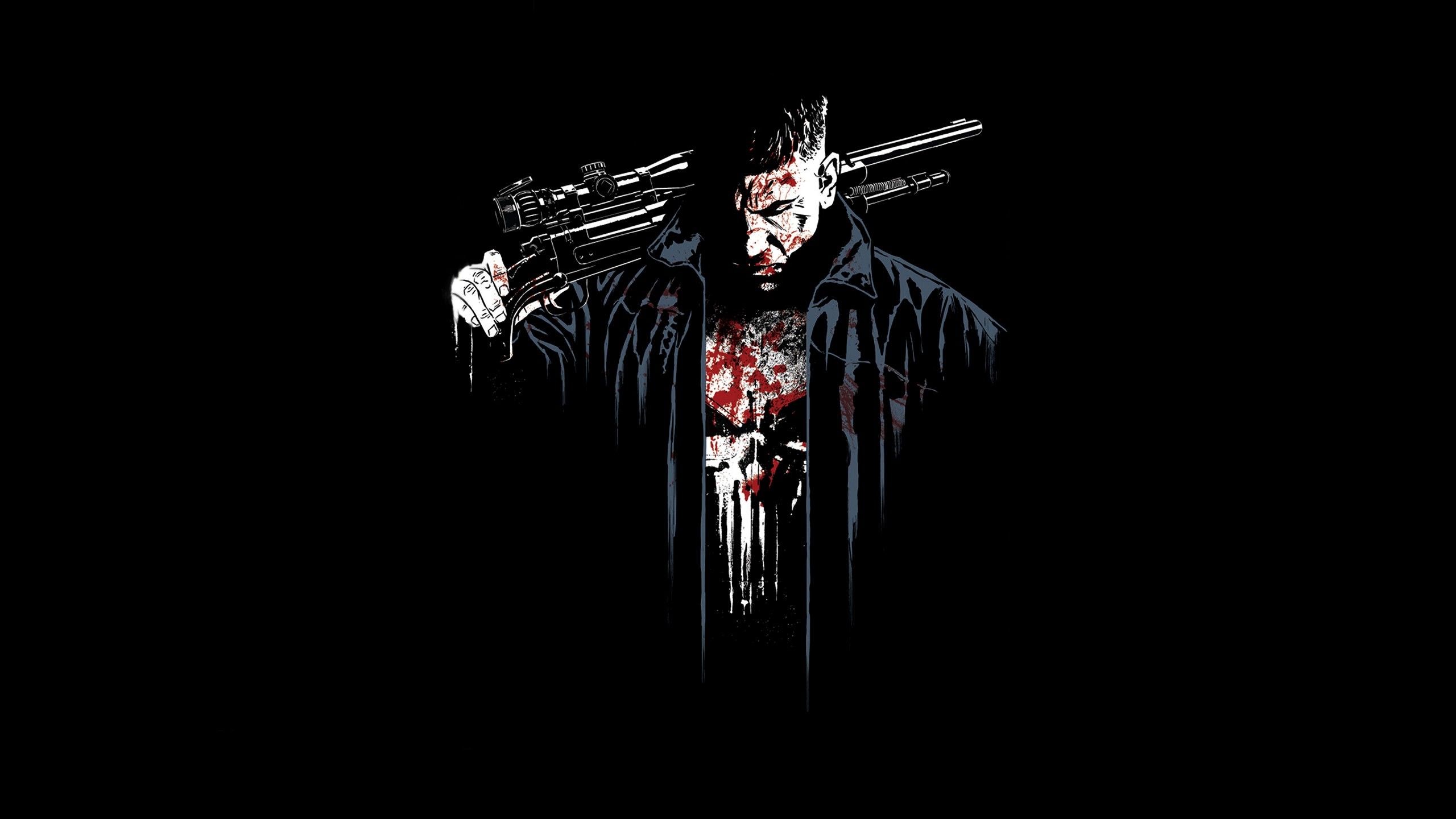 2560x1440 The Punisher, Jon Bernthal, Men, Marvel Cinematic Universe, Netflix, Marvel Comics, Sniper rifle, Simple background, Digital art, Artwork Wallpaper HD / Desktop and Mobile Background
