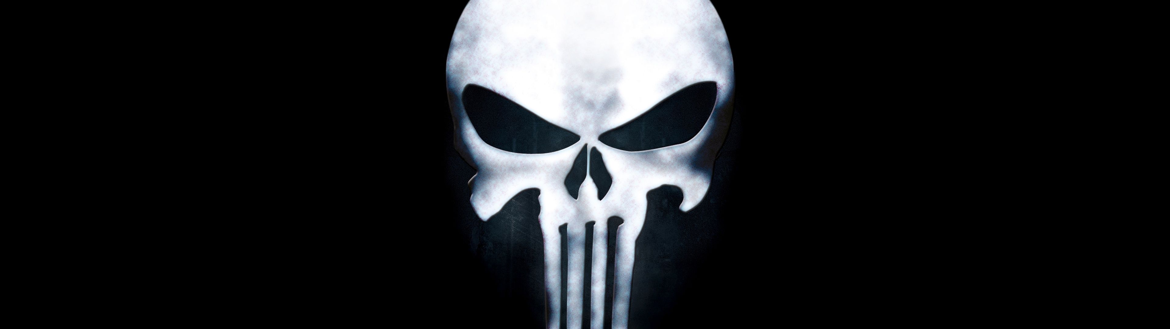 3840x1080 The Punisher Wallpaper 4K, Skull, Black background, 5K, 8K