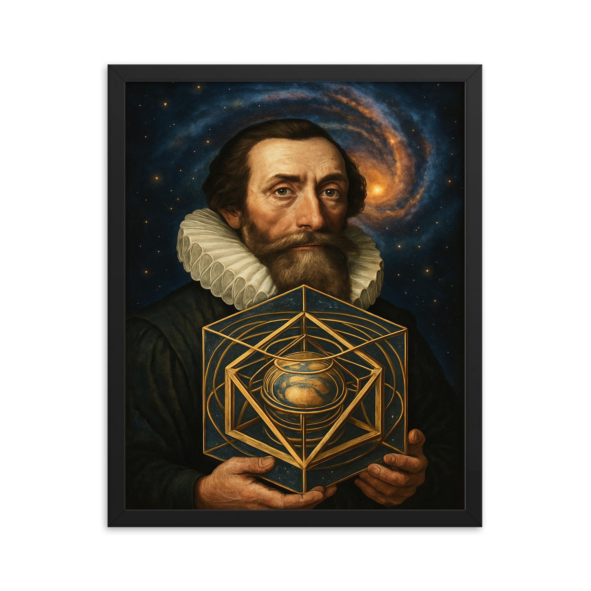 2000x2000 Johannes Kepler with Nested Cosmic Solids Framed Print Wall Art, Lightweight Samba Wood Frame
