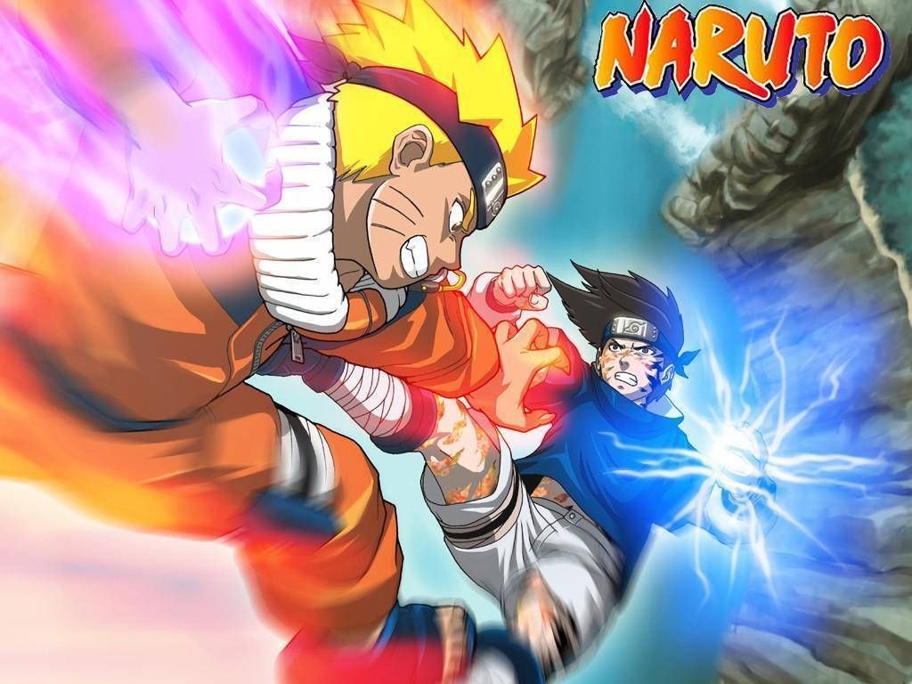 1024x768 Download Sasuke Vs Naruto Waterfall Scene Wallpaper