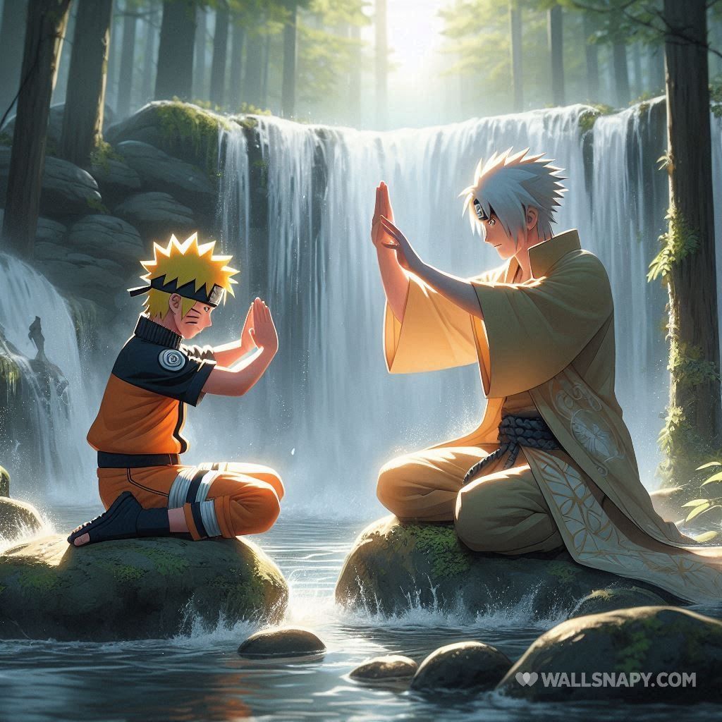 1024x1024 Naruto waterfall training anime desktop wallpaper