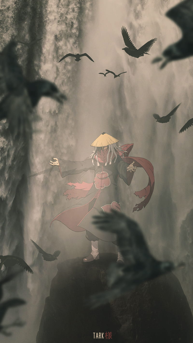 800x1421 Itachi Uchiha, akatsuki, naruto shippuden, waterfall, HD phone wallpaper