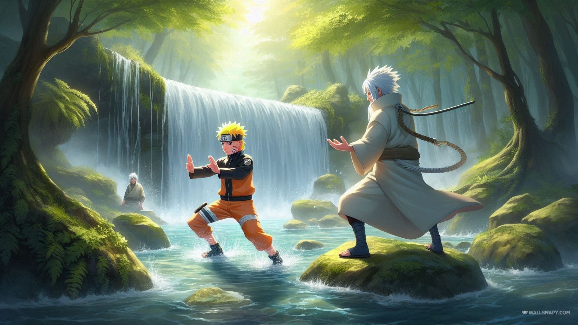 1920x1080 Jiraiya naruto waterfall rasengan practice wallpaper