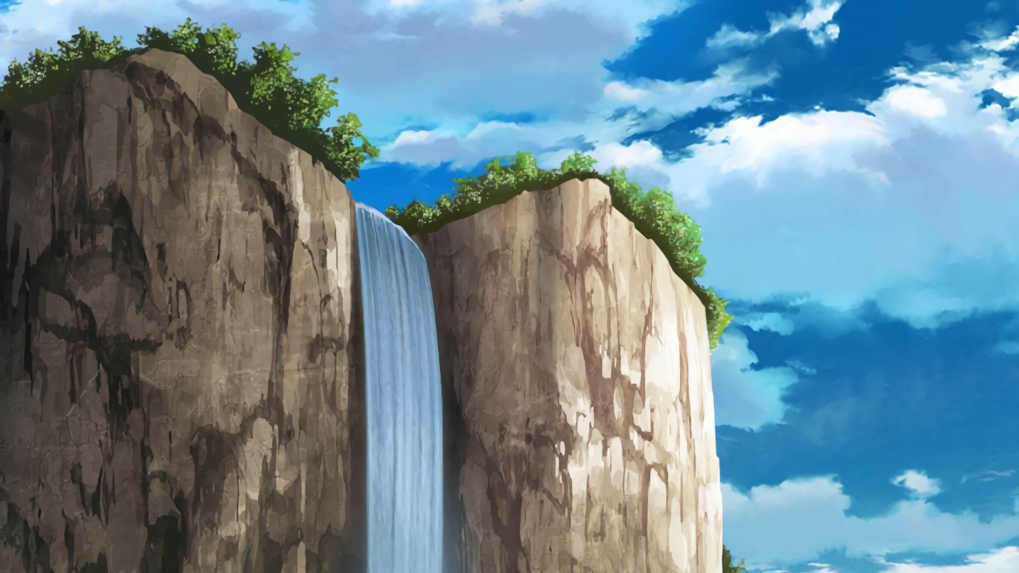 2048x1152 SAO Anime HD Wallpaper: Serene Waterfall Adventurex1152