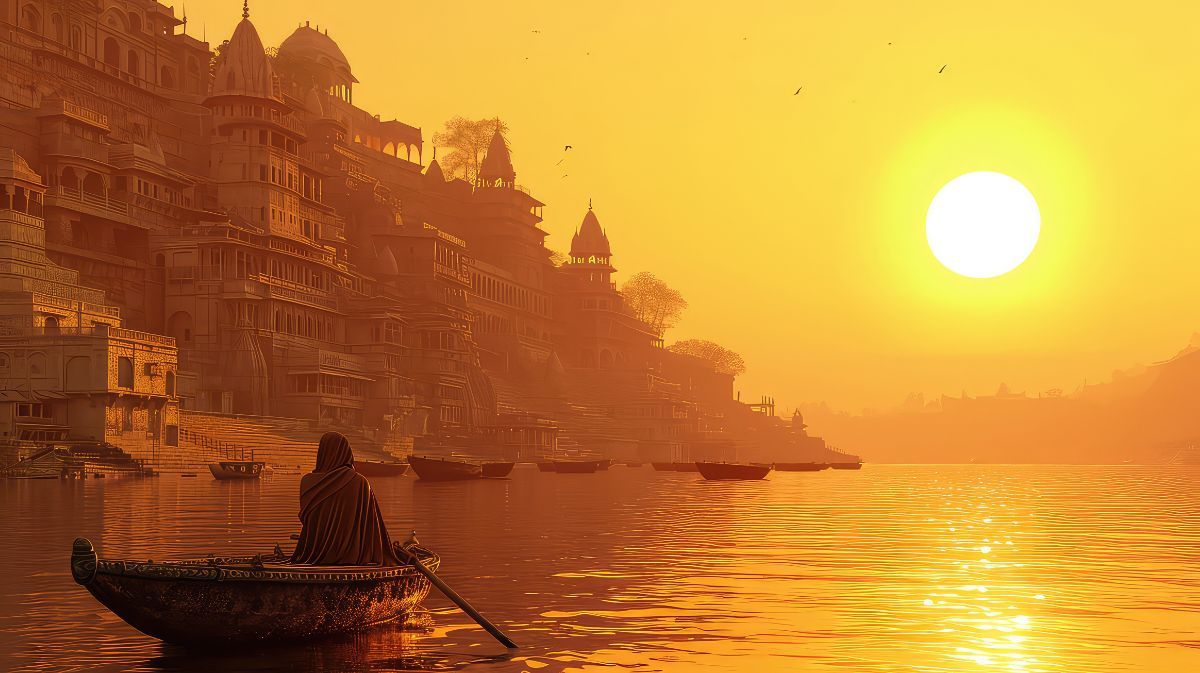 1200x673 Varanasi Ghat Sacred Sunrise Wallpaper Mural®