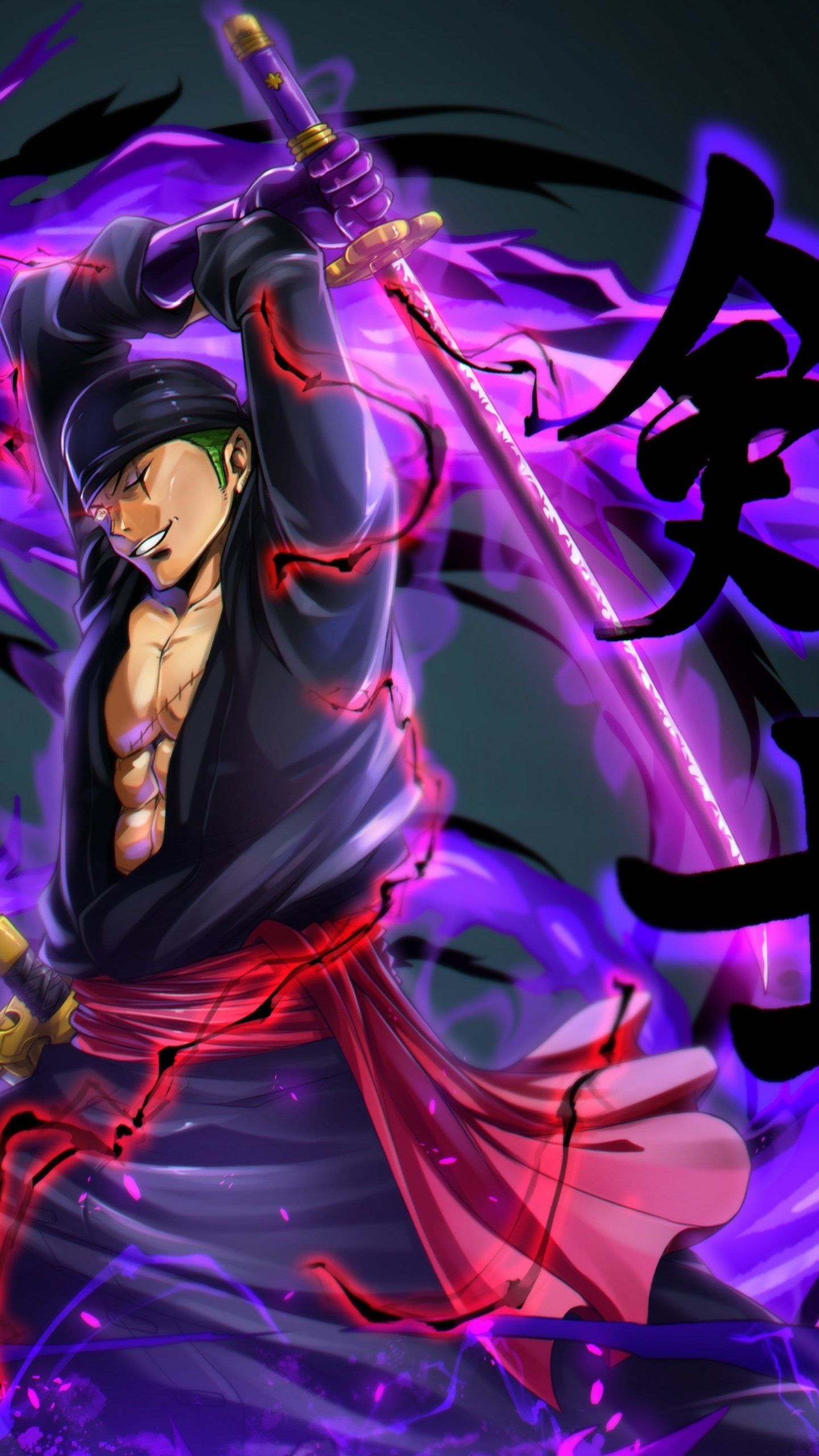 1440x2560 One Piece Anime Wallpaper: Zoro's Fierce Sword Aura
