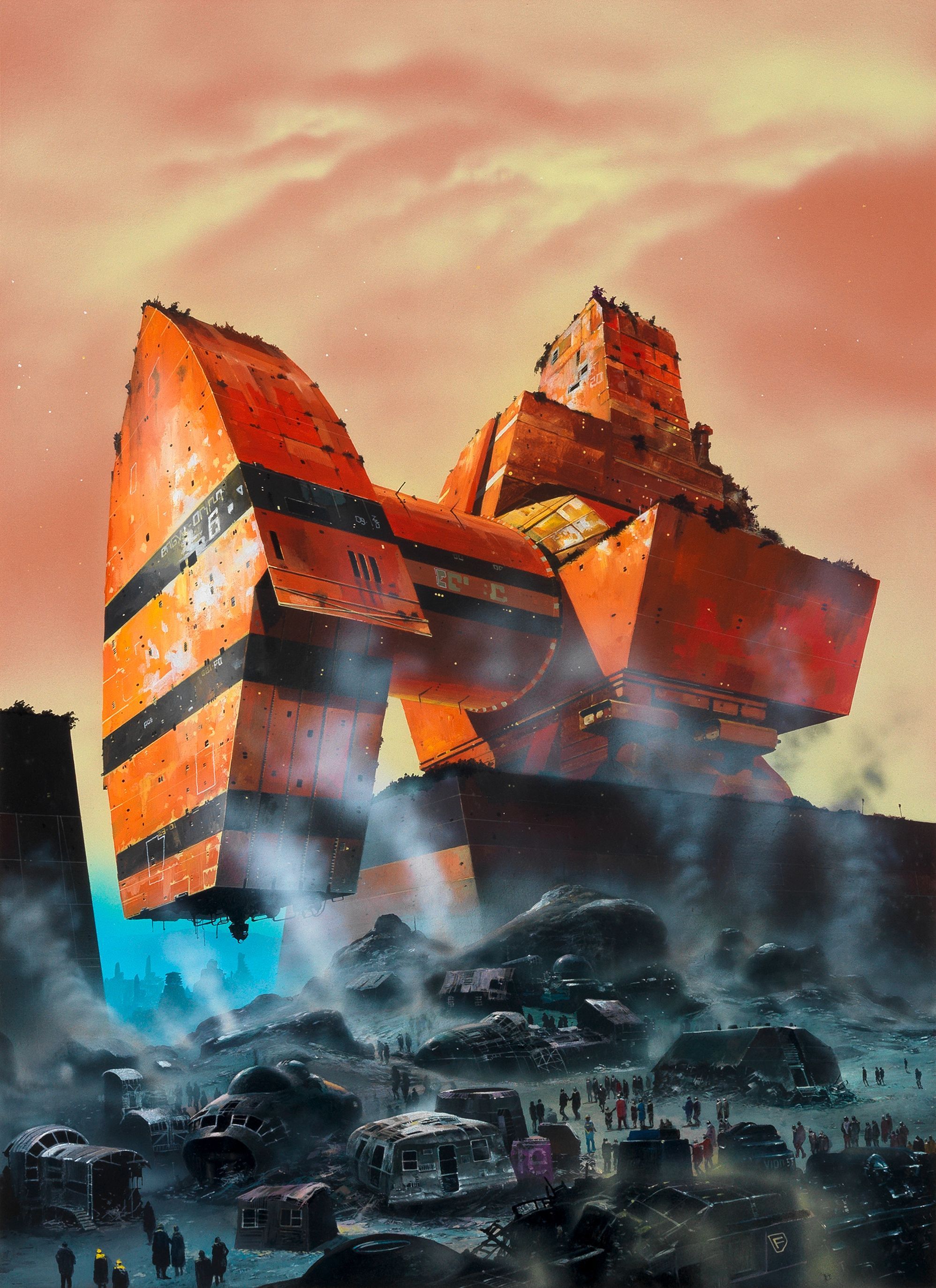 1996x2747 Bonhams : Chris Foss (British, born 1946): City Gates Original Artwork Used For The Cover Of Isaac Asimov's 'Earth Is Room Enough', circa