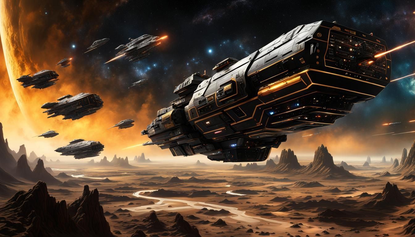 1344x768 Space Fleet in Chris Foss Style, 8K