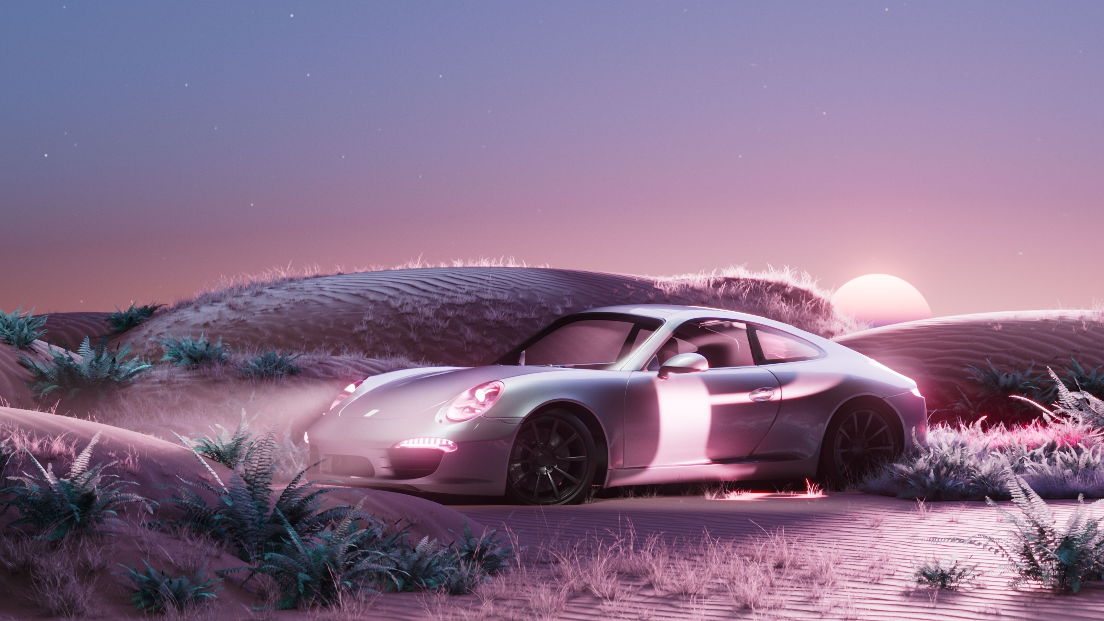3840x2160 Porsche 911 Wallpaper 4K, Pink aesthetic, CGI, Surreal