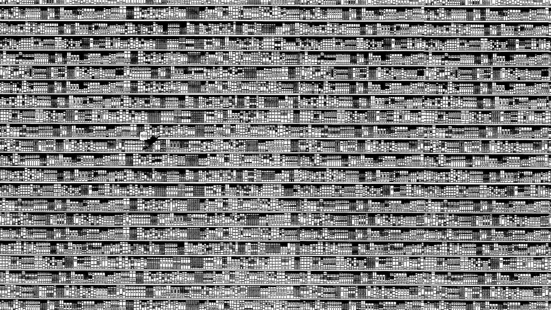 1920x1080 Phone wallpaper: Chainsaw Man, Library, Anime, Black & White, Book, Bookshelf 1027758