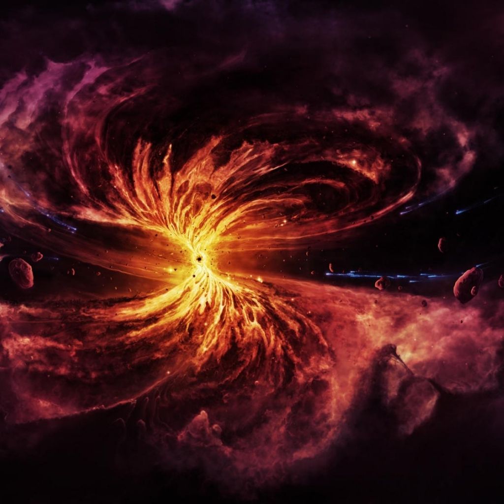 1024x1024 Desktop wallpaper: 3D, Sci Fi, Black Hole, Nebula, Space, Stars 4K free download for PC. 1224847