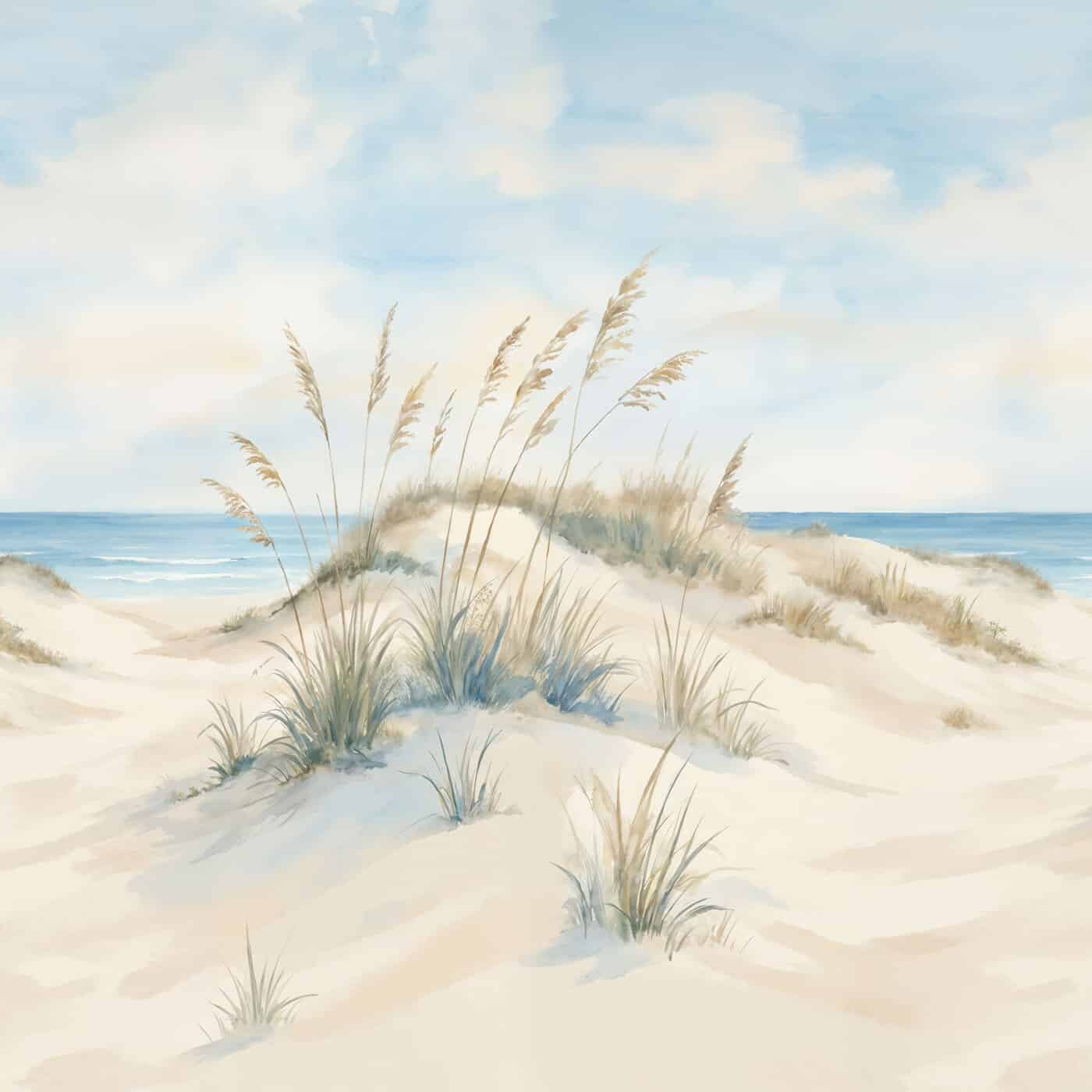 1400x1400 Watercolour Sandy Beach Wallpaper Mural