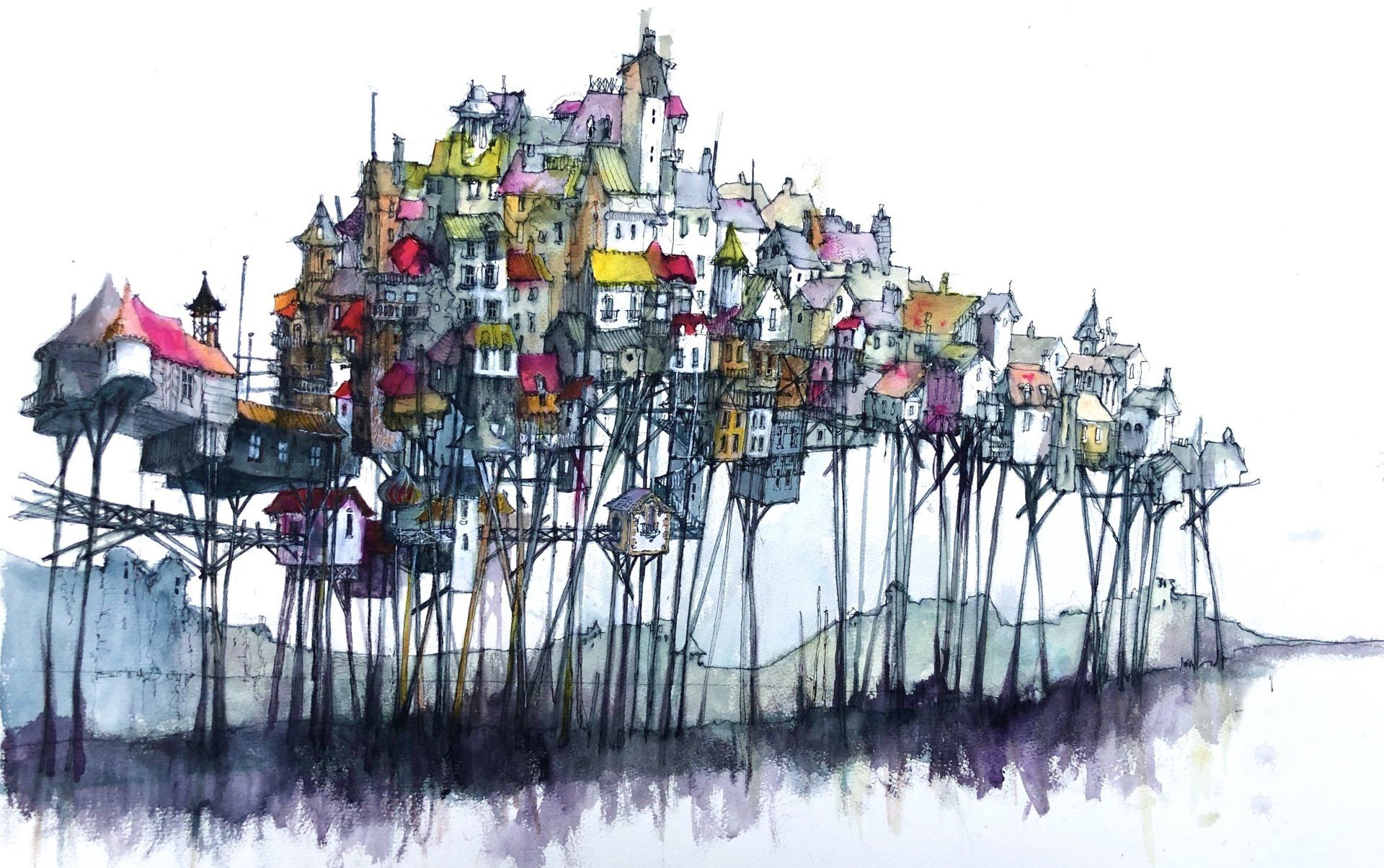 1920x1204 Download Watercolor Artistic City 4k Ultra HD Wallpaperx2422