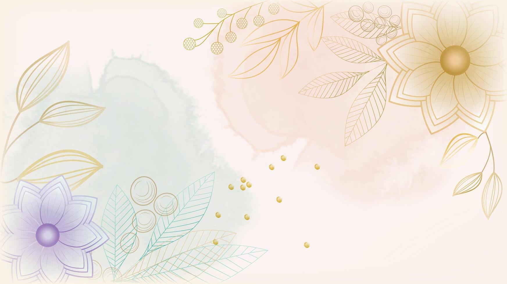 1744x980 Abstract Watercolor background. Wallpaper design with golden line art, leaf and flower, illustration for prints, cover background, wall art and invitation cards