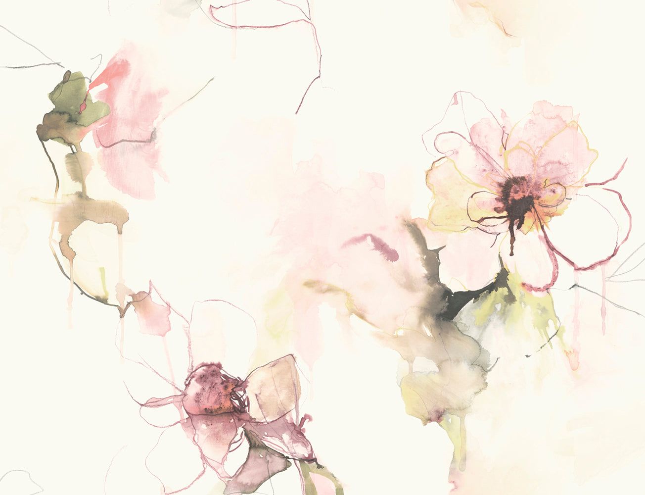 1304x1000 Seabrook Designs Anemone Watercolor Floral Pink Lemonade & Wine Wallpaper