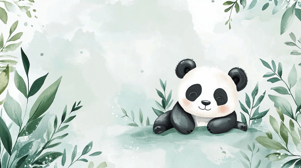 1214x680 Panda Mural Wallpaper. Watercolor Bamboo Garden Design
