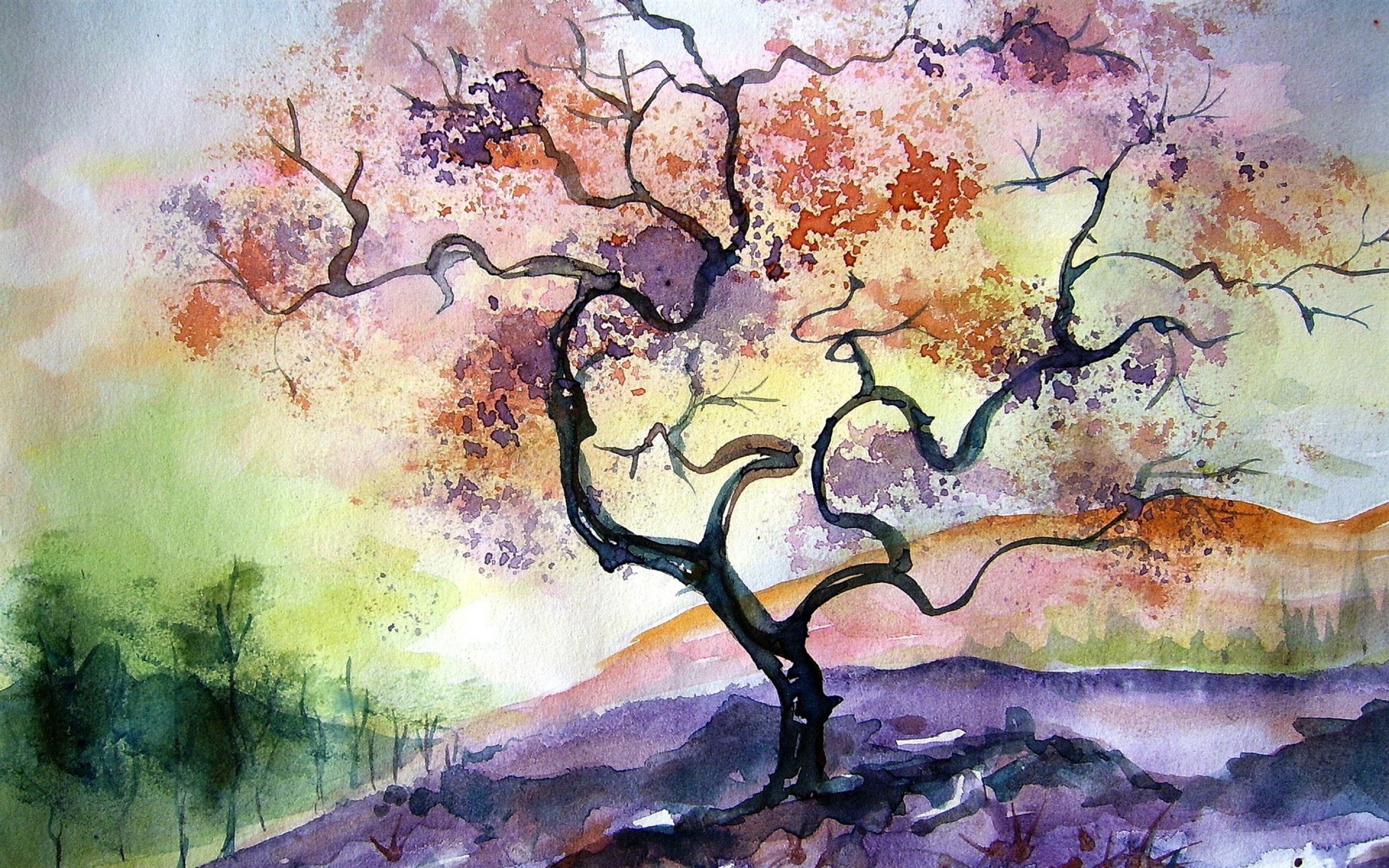 2560x1600 Watercolor Tree Painting MacBook Air Wallpaper Download