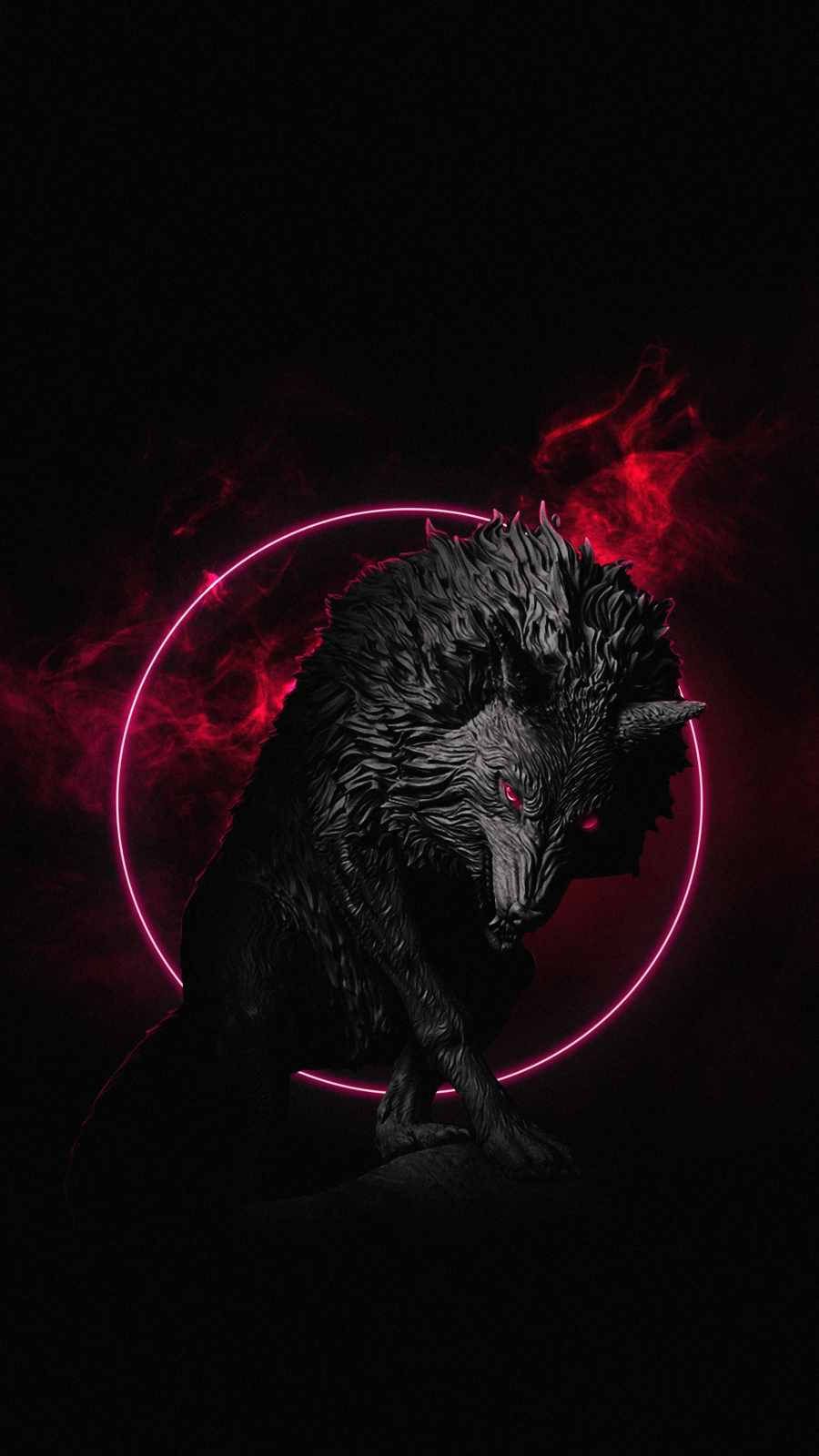 900x1600 Download Black Wolf In Pink Circle Wallpaper
