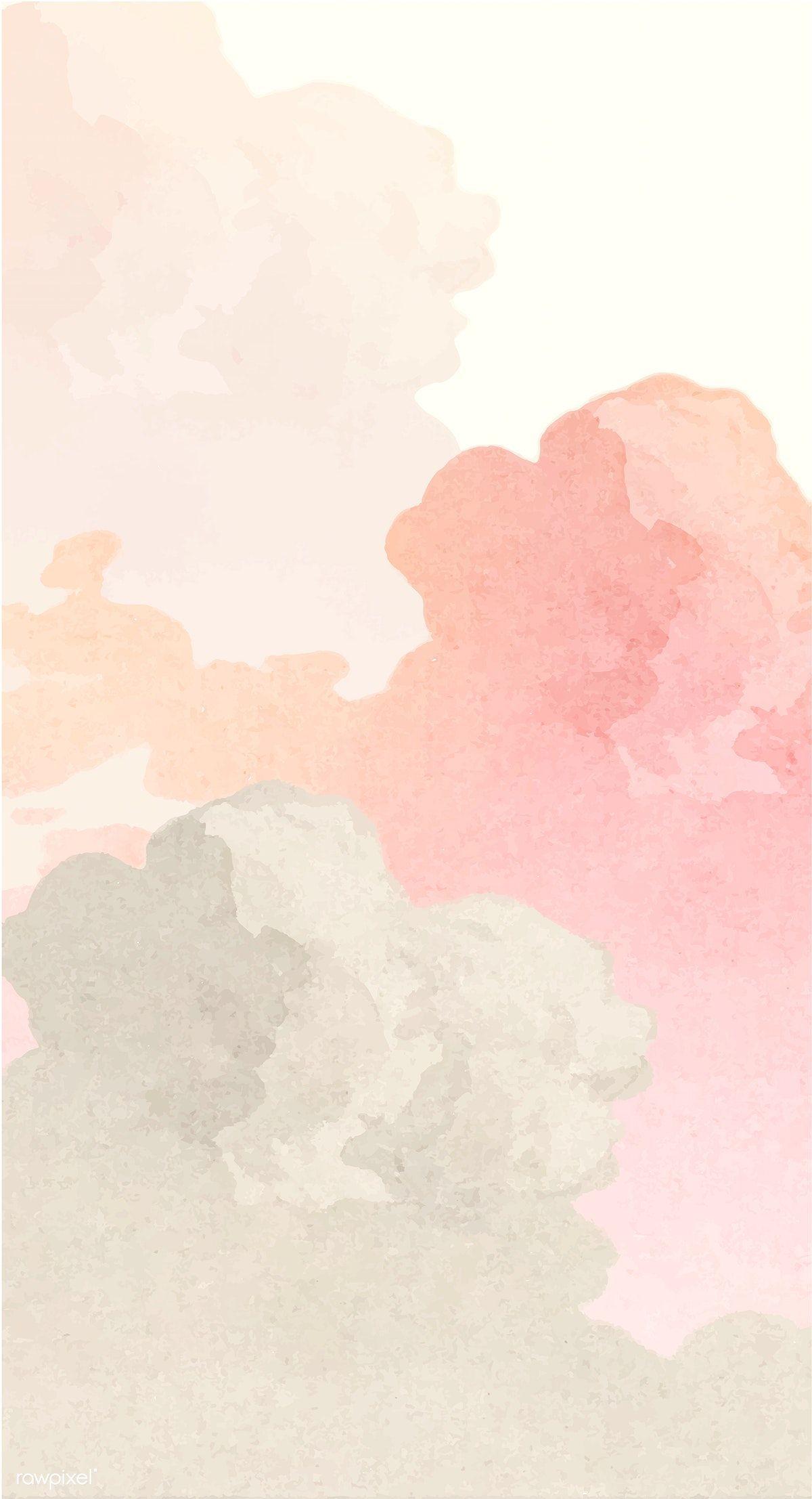1200x2214 Download premium vector of Vintage cloud illustration vector 2203206. Pink clouds wallpaper, Watercolor wallpaper, Cloud wallpaper