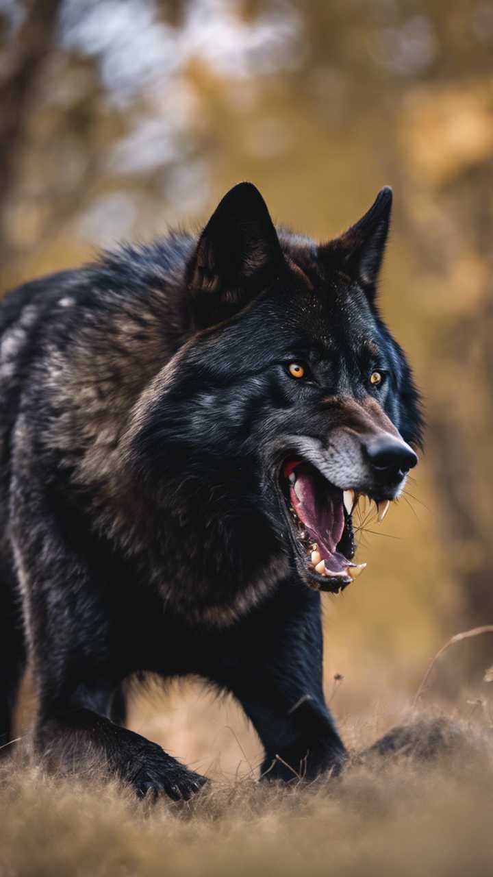 720x1280 An alpha black wolf growling warningly at a rival intruding into its territory. Wallpaper [4de6a12cdd1e4e85a34a]