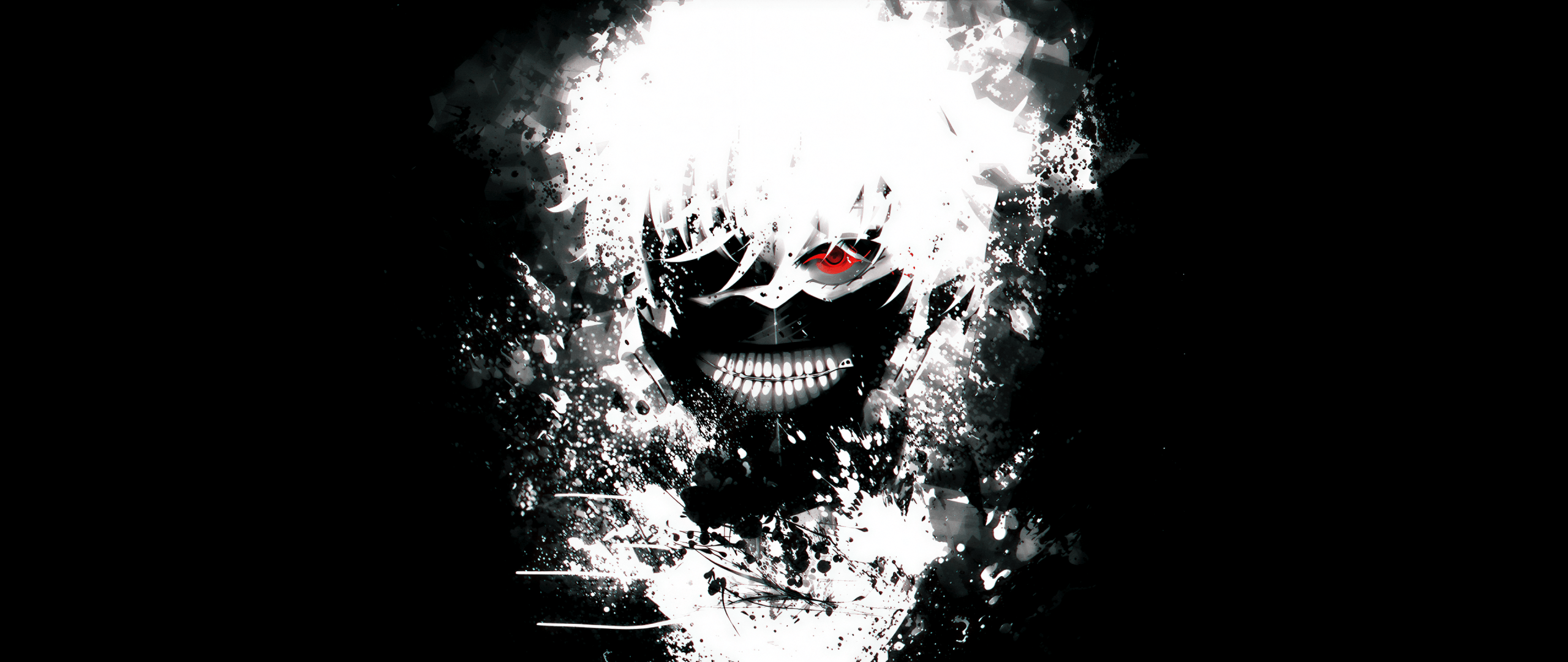 2560x1080 Ken Kaneki Wallpaper 4K, Black and White, Tokyo Ghoul