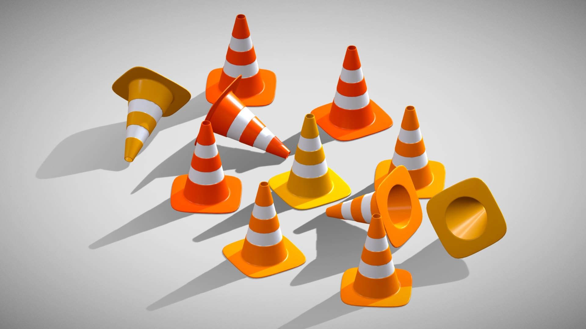 1920x1080 Stylized Traffic Cones Variants Poly Pack Free 3D Model