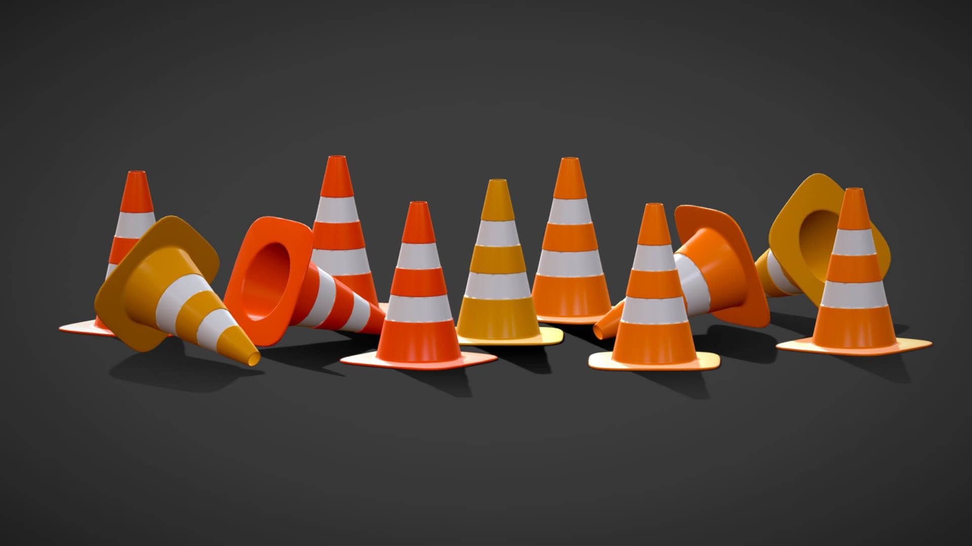 1920x1080 Stylized Traffic Cones Variants Poly Pack Free 3D Model