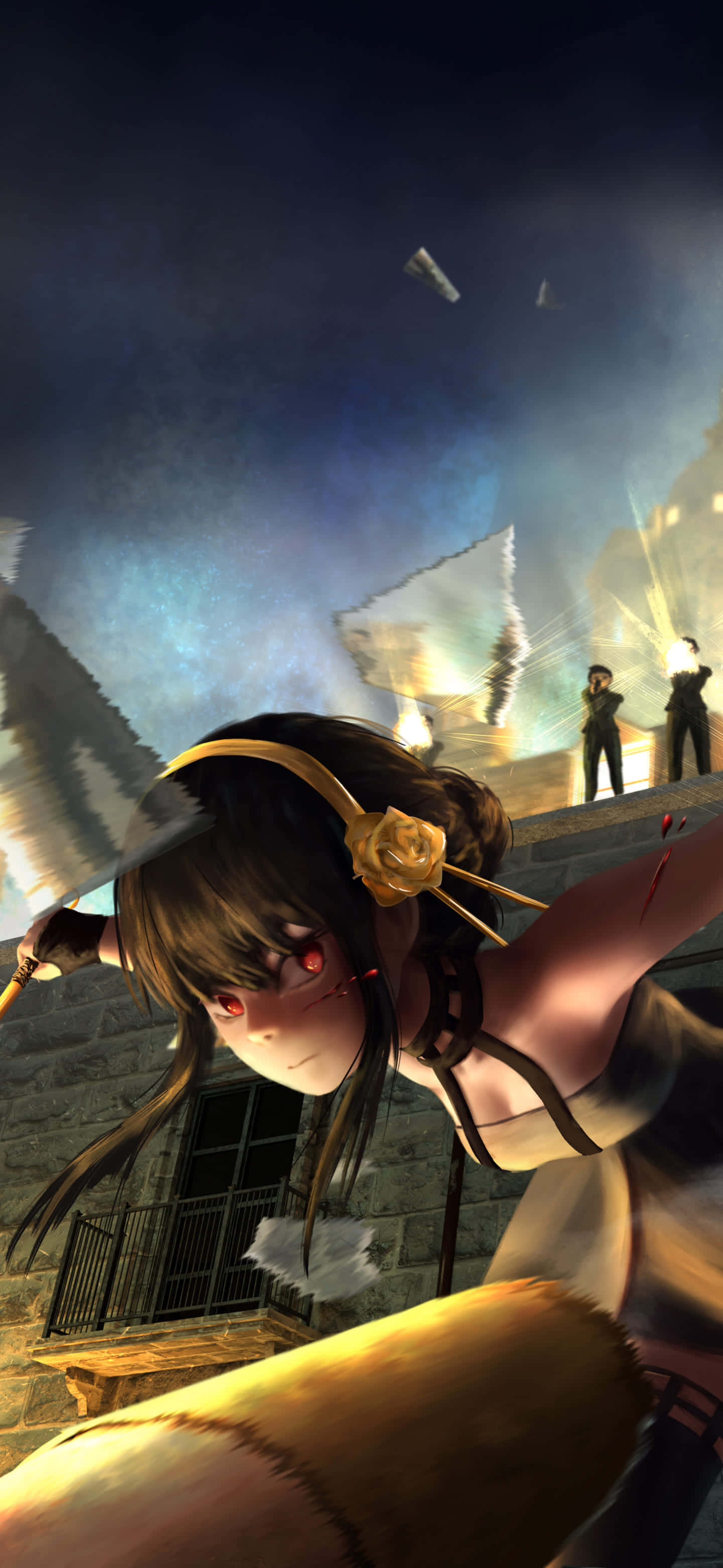 1440x3120 Download Anime Girl Escape Action Scene Wallpaper
