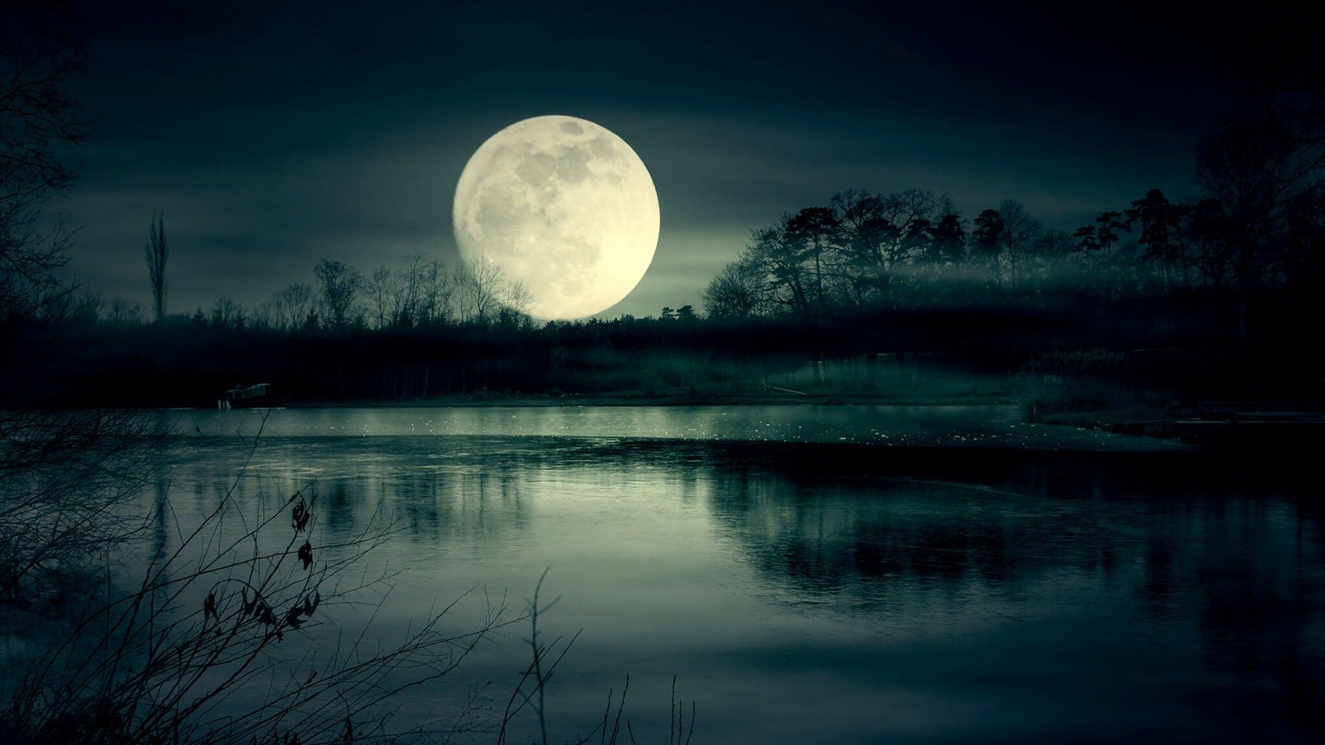 1920x1080 Landscape Of Lake Moon During Nighttime HD Nature Wallpaper