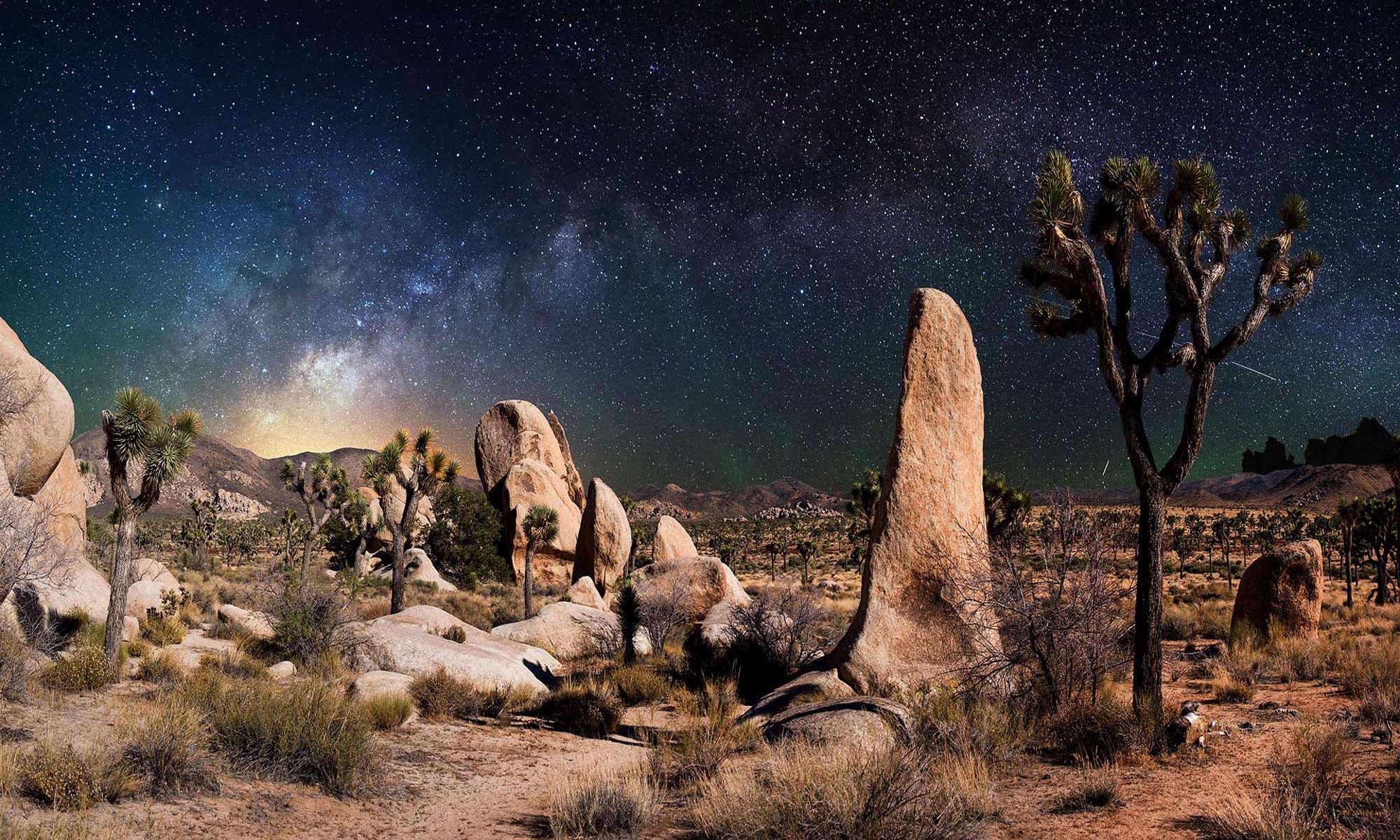 2000x1200 Wallpaper stones, desert, night, the sky, grass, stars, landscape, plant for mobile and desktop, section пейзажи, resolution 2000x1200