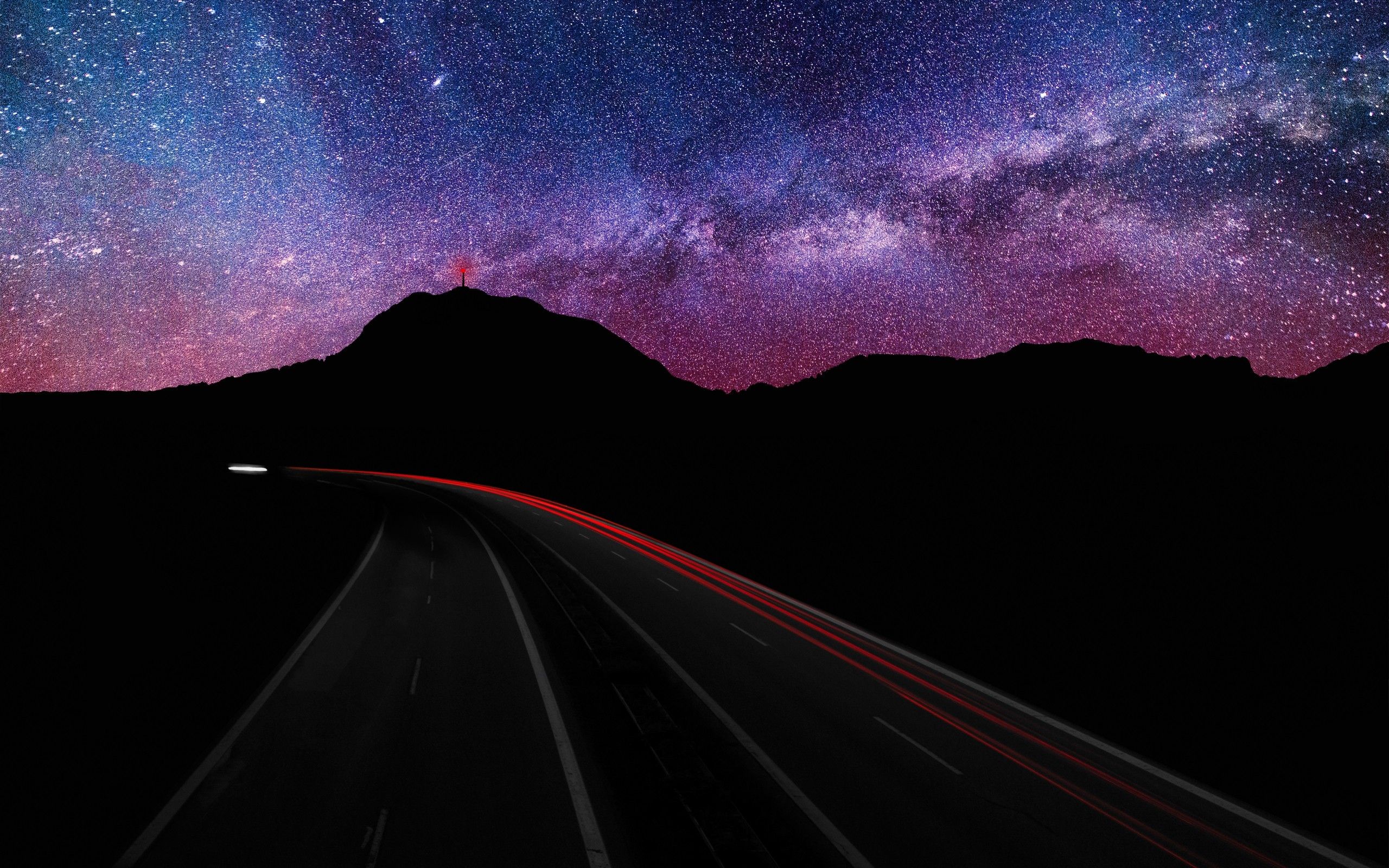 2560x1600 blue, Mountains, Landscapes, Nature, Night, Stars, Purple, Hills, Roads, Long, Exposure, Milky, Way, Hdr, Photography, Skyscapes Wallpaper HD / Desktop and Mobile Background