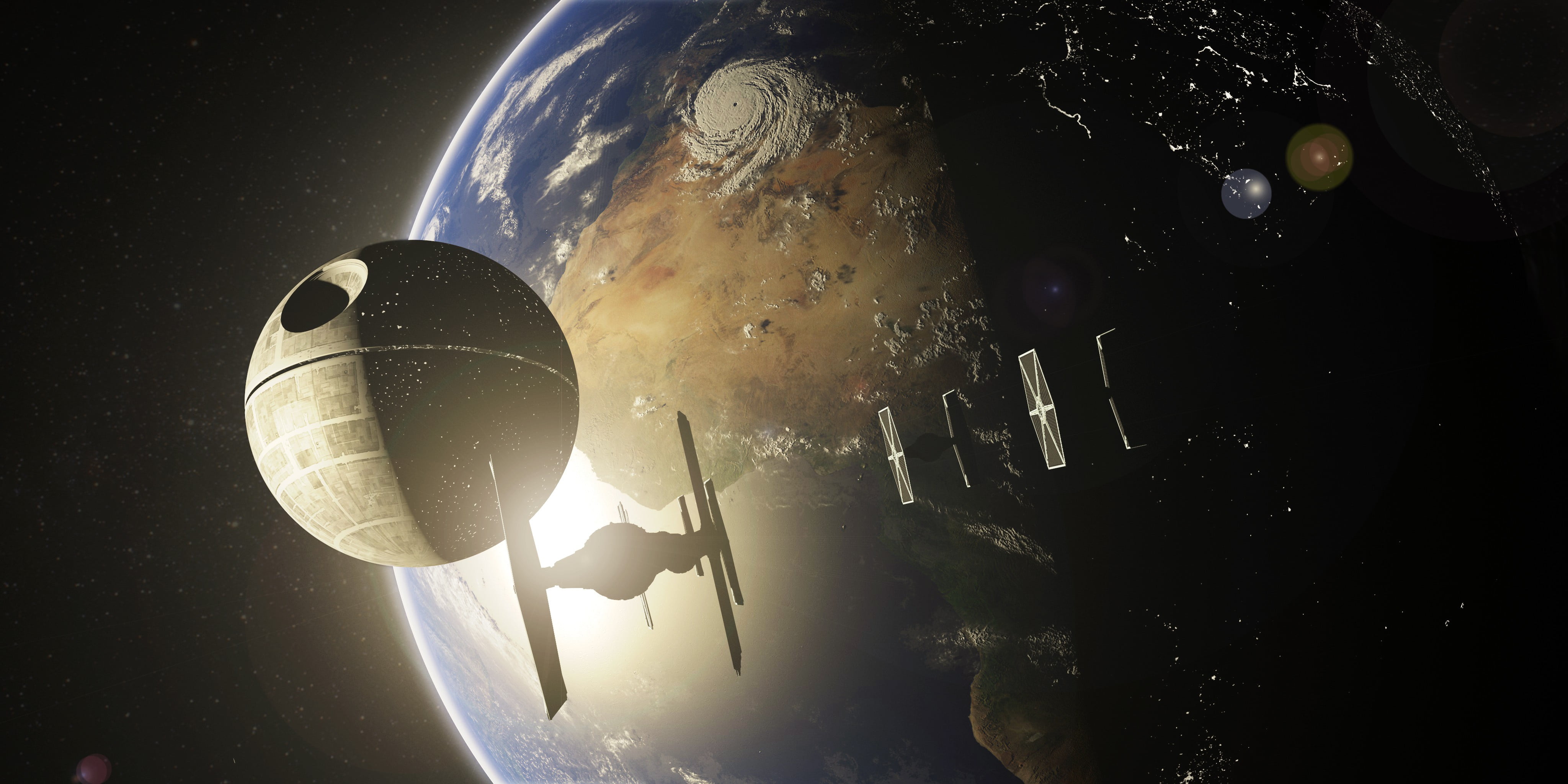 4096x2048 Star Wars Tiefighter digital wallpaper, Star Wars, Death Star, TIE Fighter, space HD wallpaper