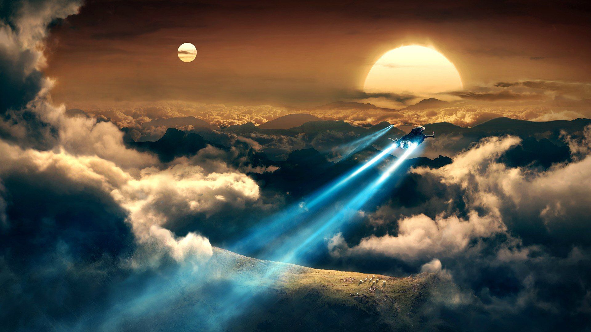 1920x1080 Space fighter in the clouds Desktop wallpaper 1920x1080