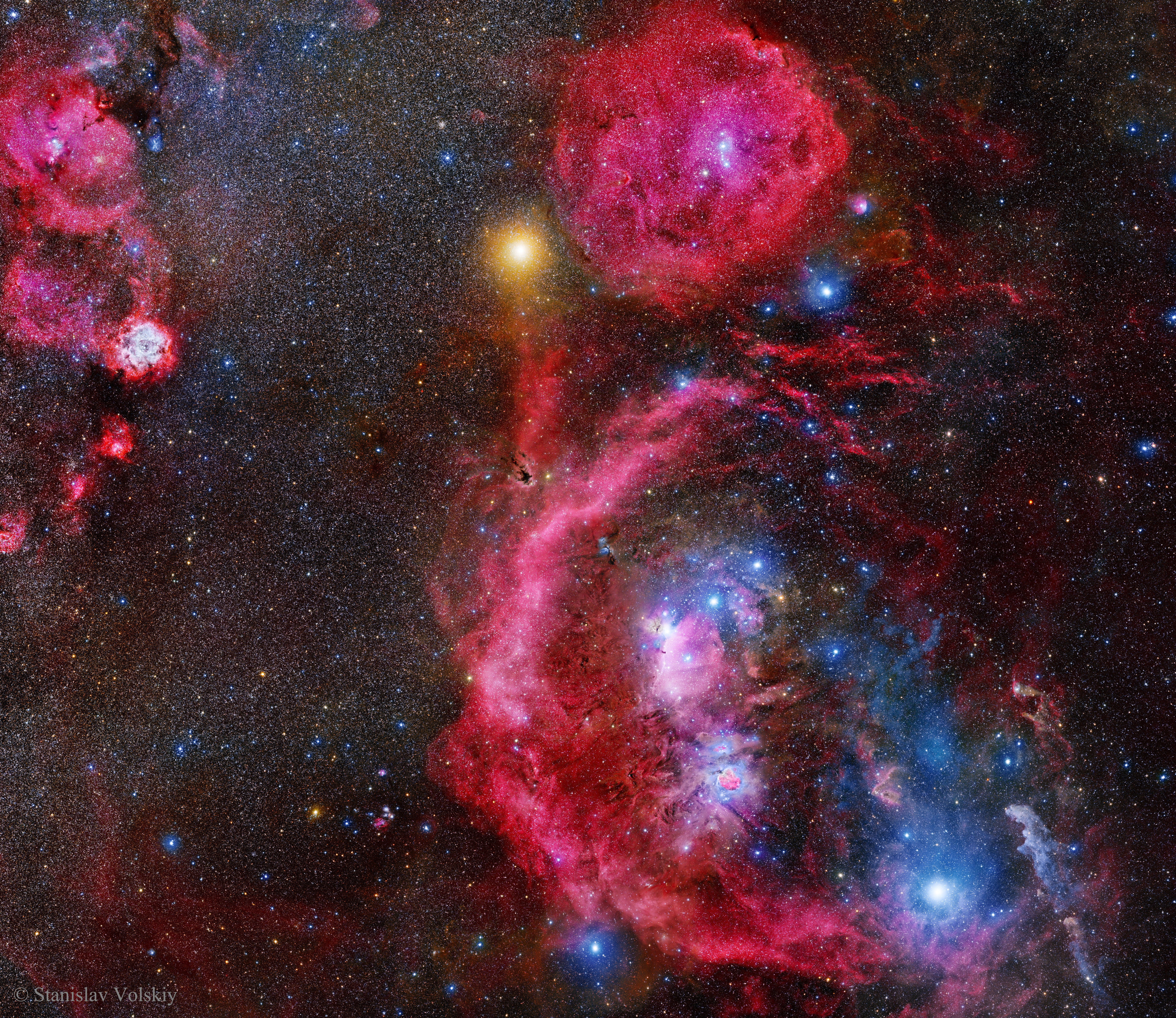5574x4824 Pink nebula artwork, Orion, constellation, Rigel, Saiph HD wallpaper