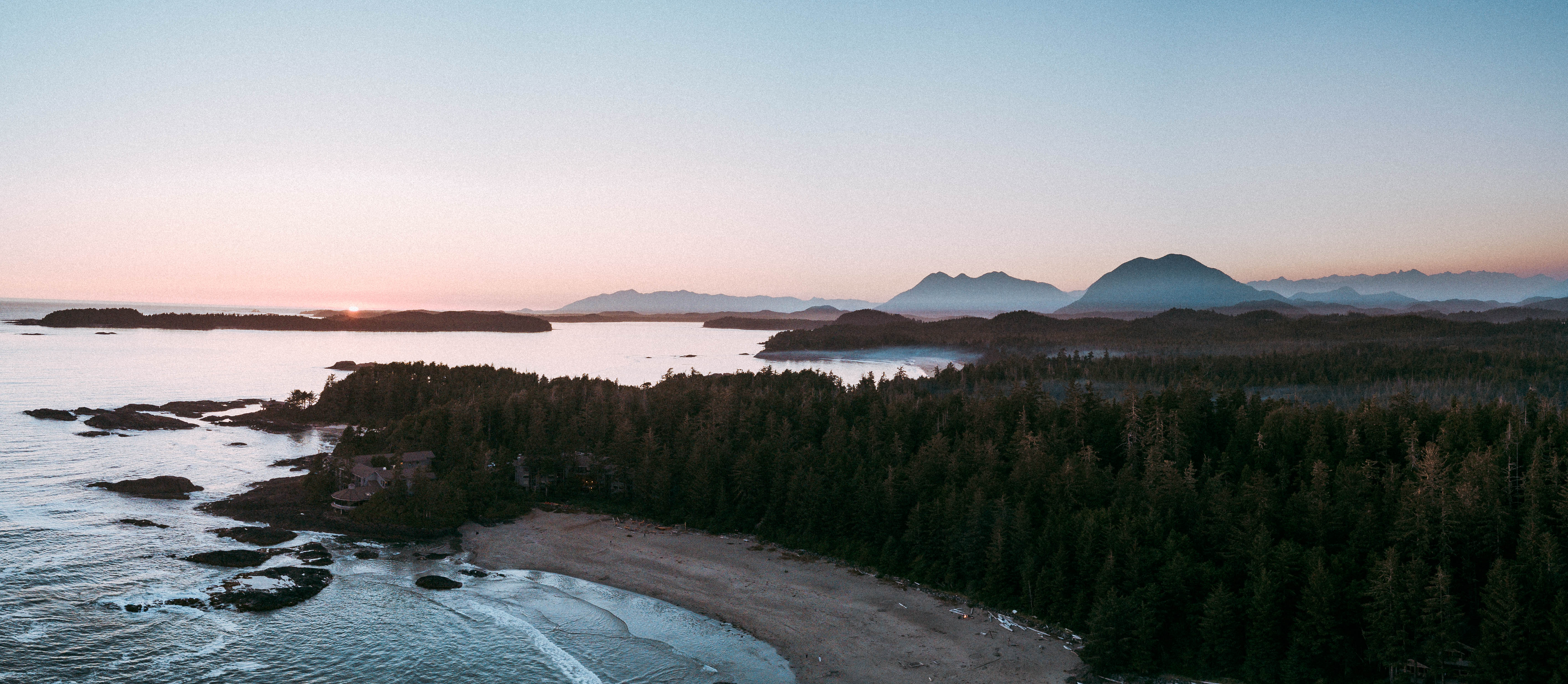 5662x2470 Chesterman Beach Tofino, Vancouver Island Drone Sunset