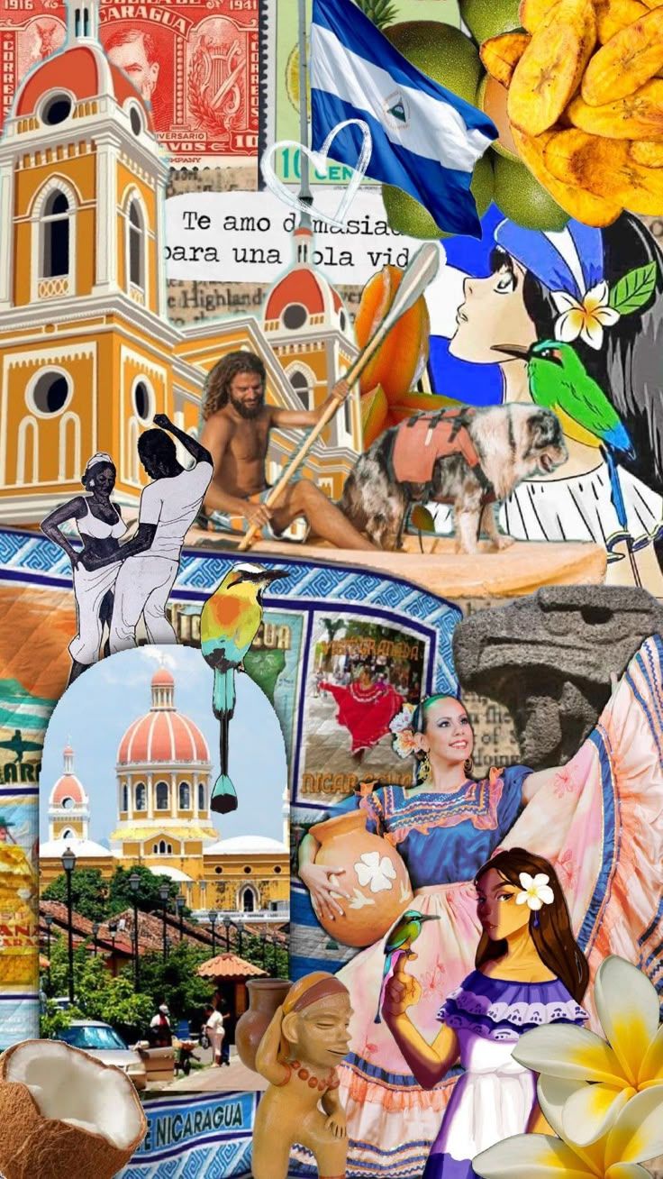 736x1308 Nicaragua map collage. Nicaragua map with cultural elements, Nature city, Arte wallpaper