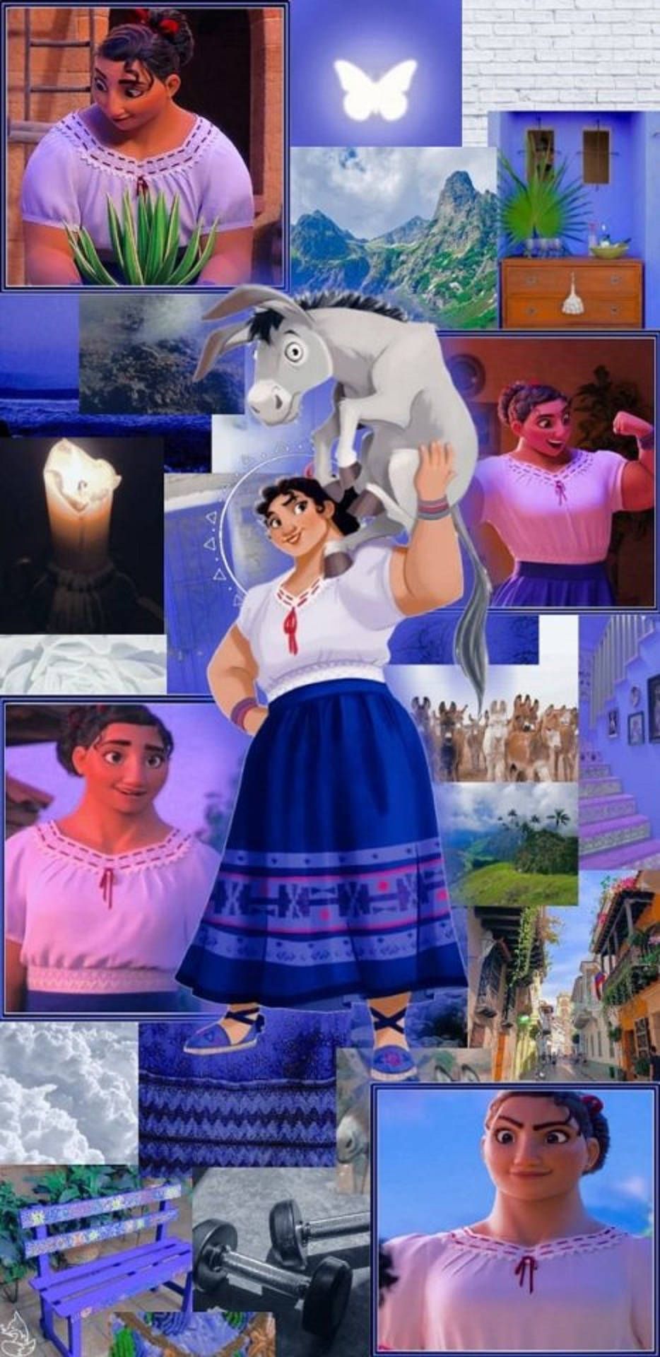 934x1920 Download Encanto Luisa Madrigal Collage Wallpaper
