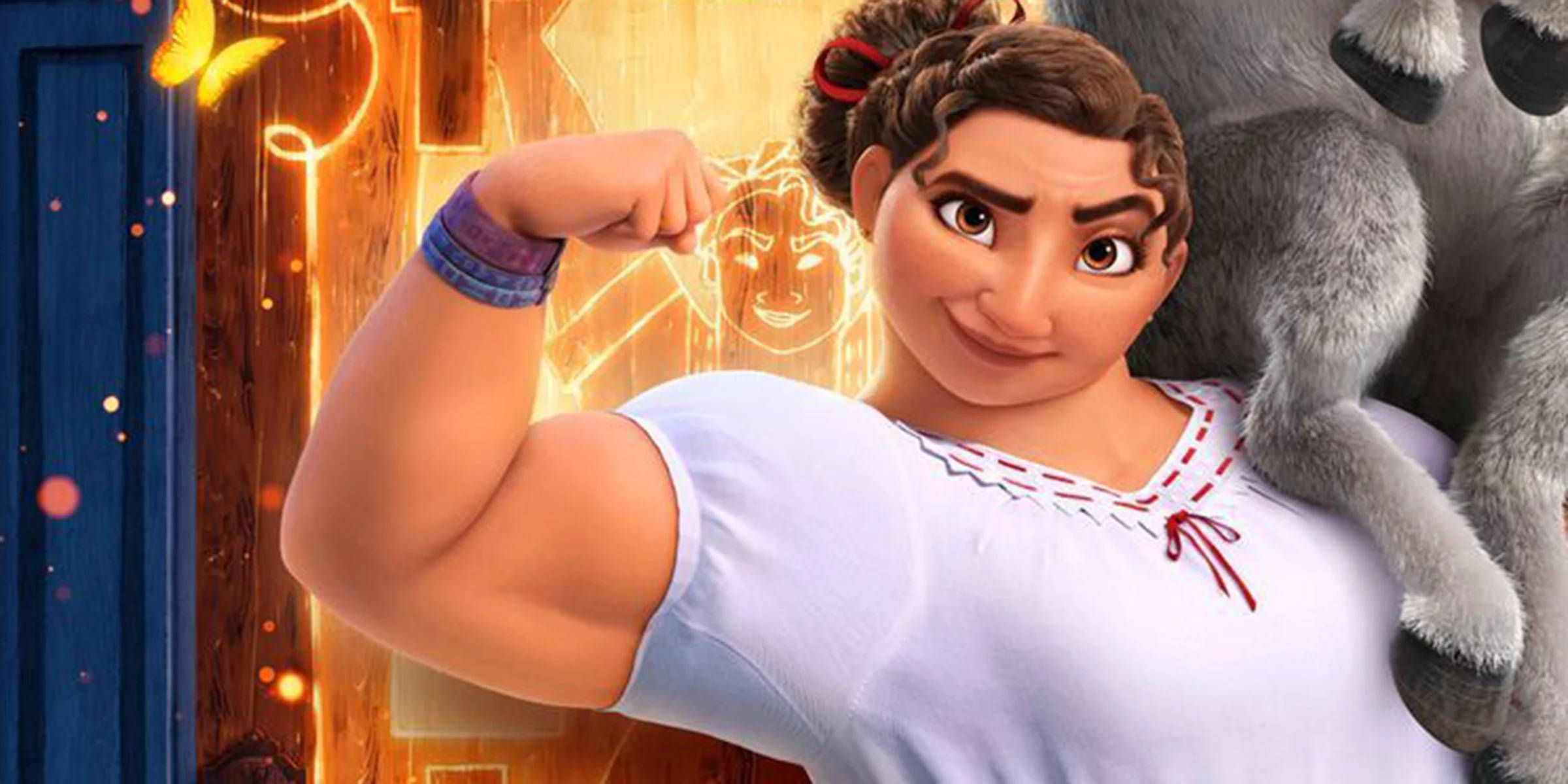 2400x1200 Download Luisa Madrigal flexing her enormous biceps in Encanto animated film Wallpaper
