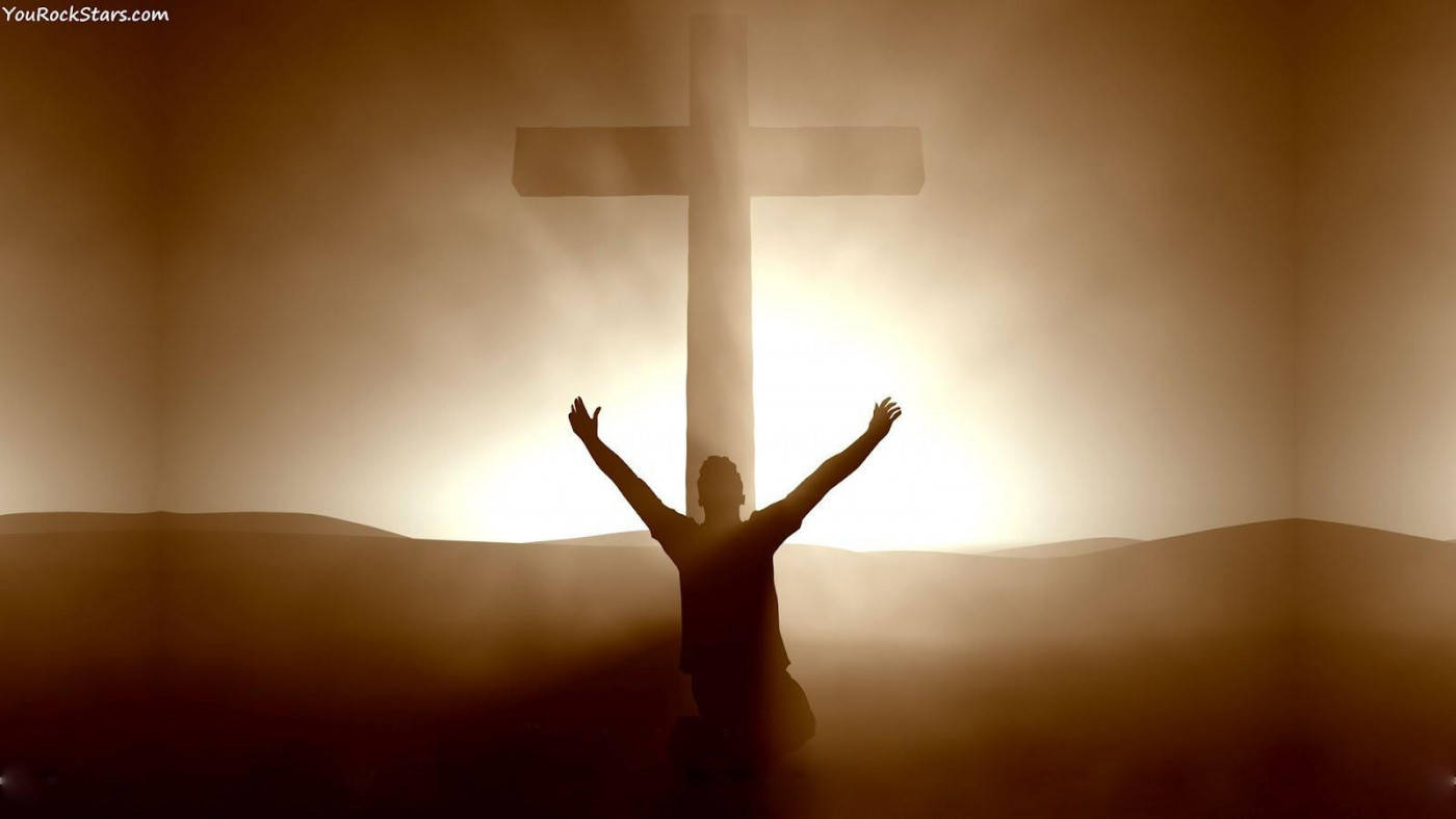 1400x787 Download Man Praying To Cross of The Christian God Wallpaper