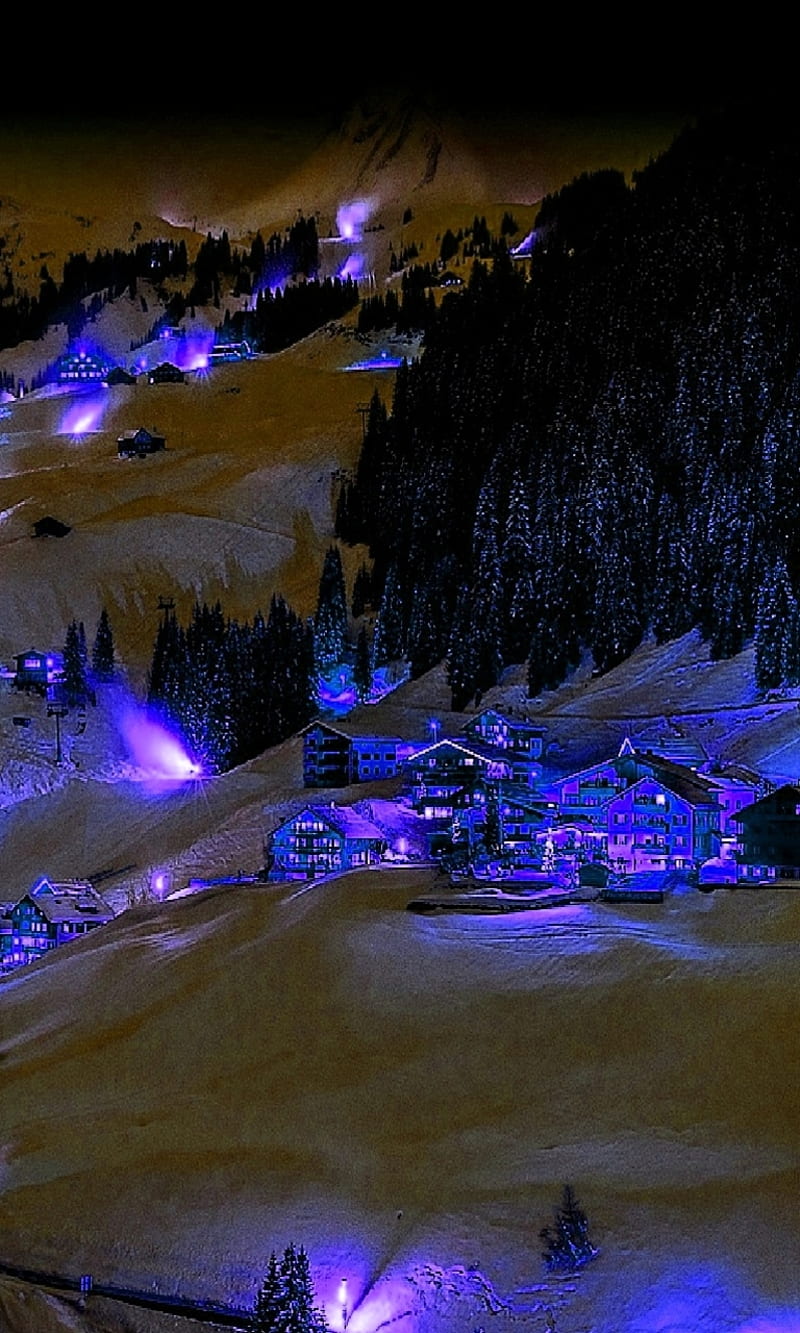 800x1333 Winter country side, blue, lights, nature, new, night, season, HD phone wallpaper