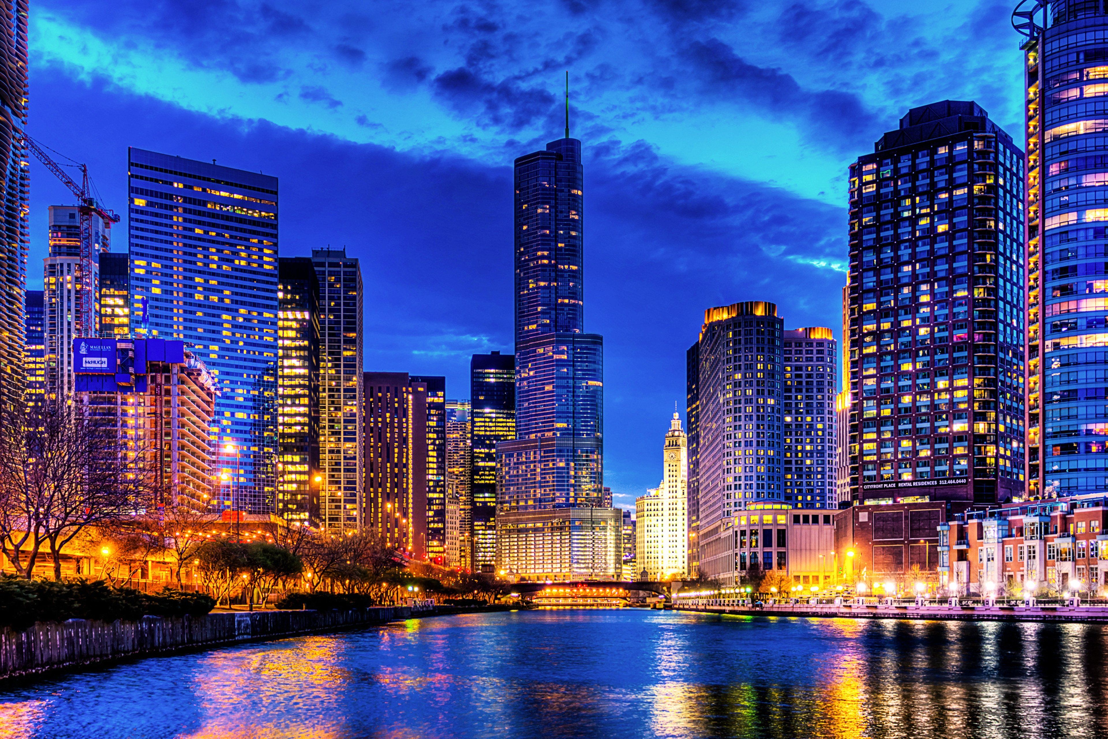 3840x2561 boats, Buildings, City, Country, Development, Evening, Globalization, Hotels, Lights, Port, Sea, Sky, Skyscrapers, Technology, Night, Rivers, Bridge Wallpaper HD / Desktop and Mobile Background