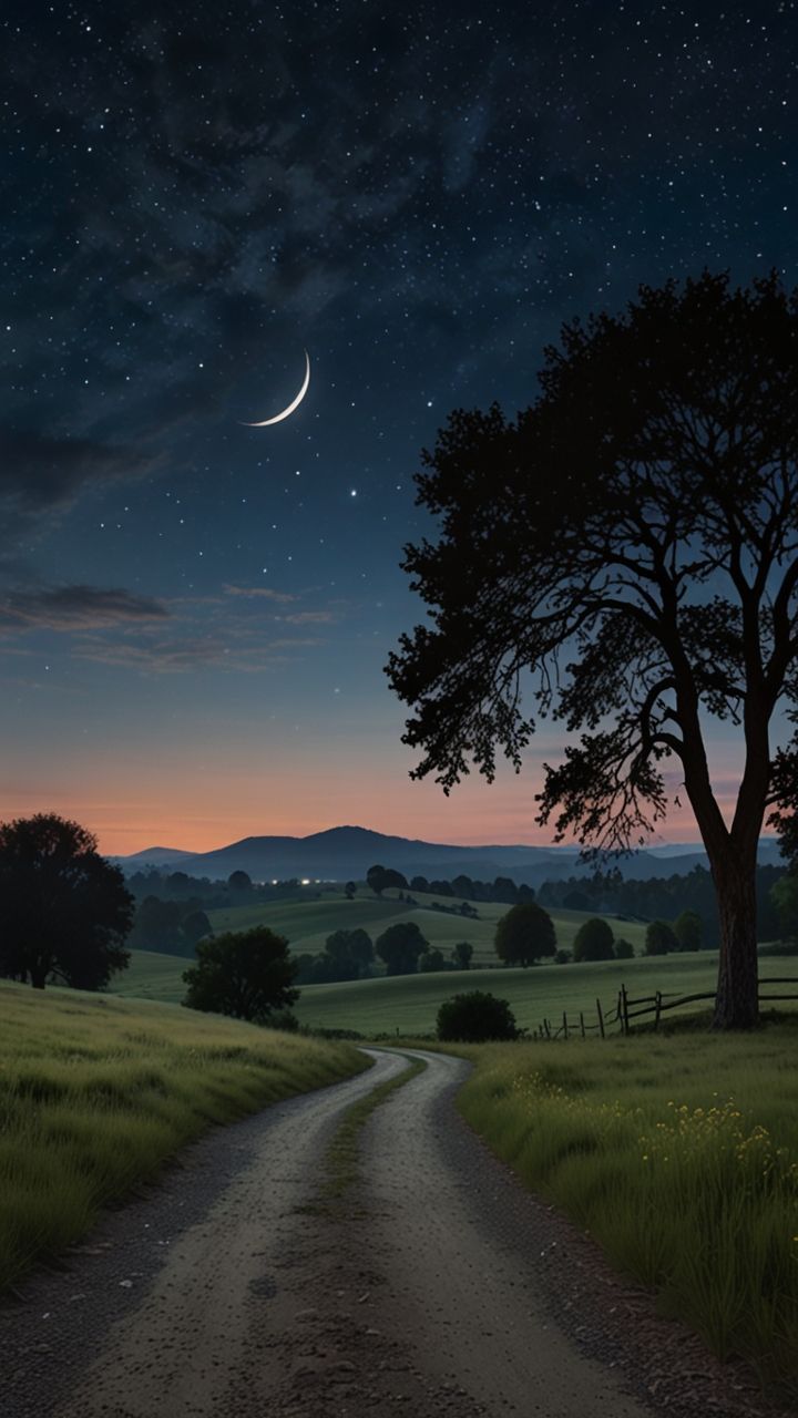 720x1280 Descent wallpaper. Country night wallpaper, Nighttime forest path with moon, Night scenery