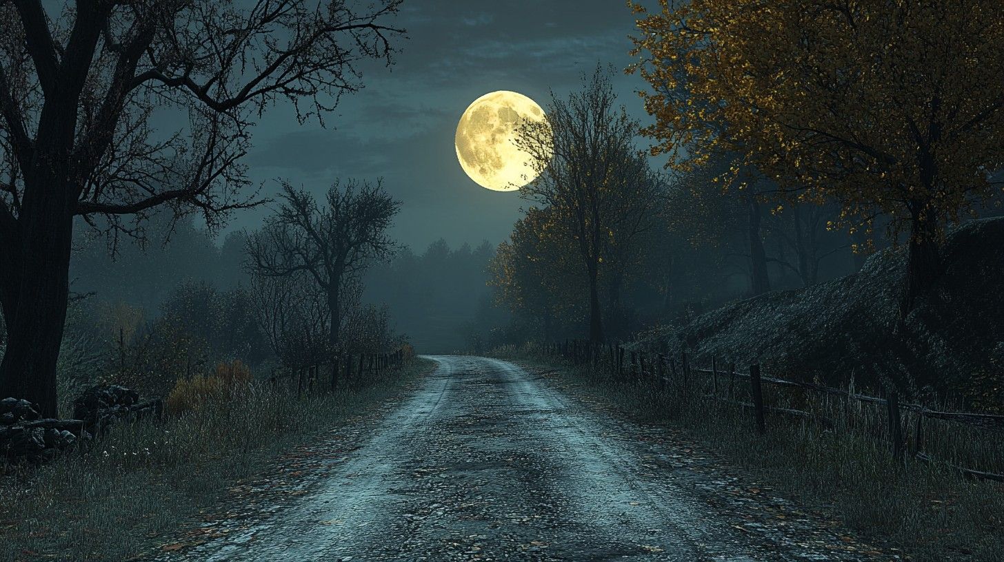 1456x816 Download Moonlit country road Image, Road, Night