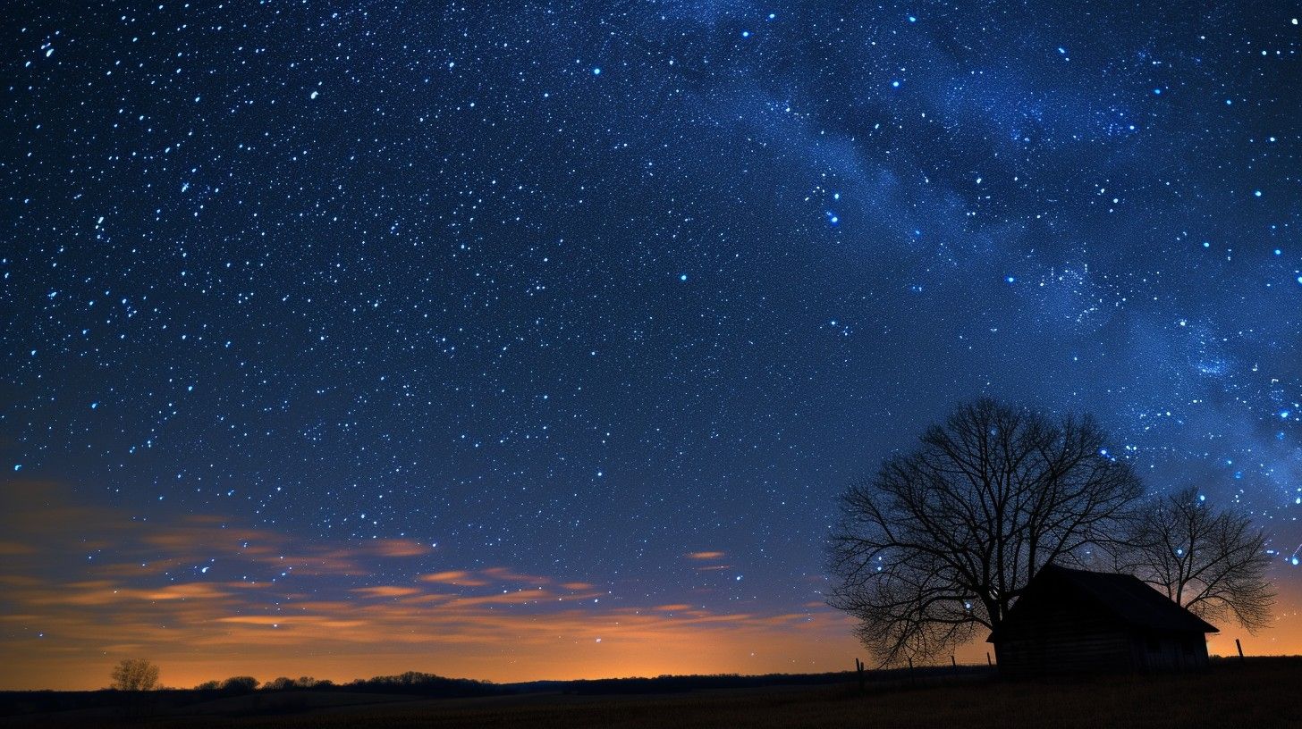 1456x816 Download Starry night house Image, Night, House