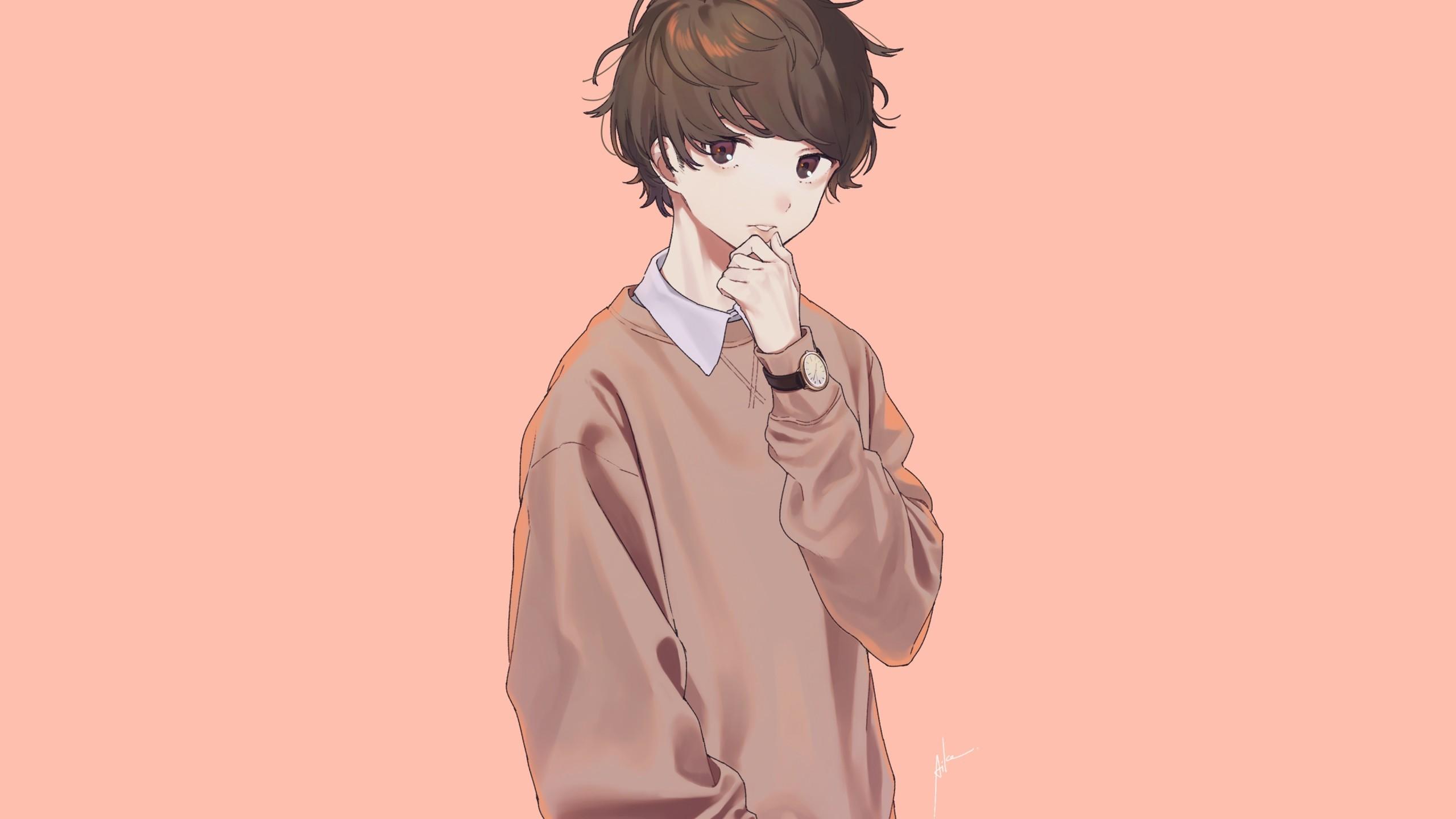 2560x1440 Pink Anime Boy Desktop Wallpaper